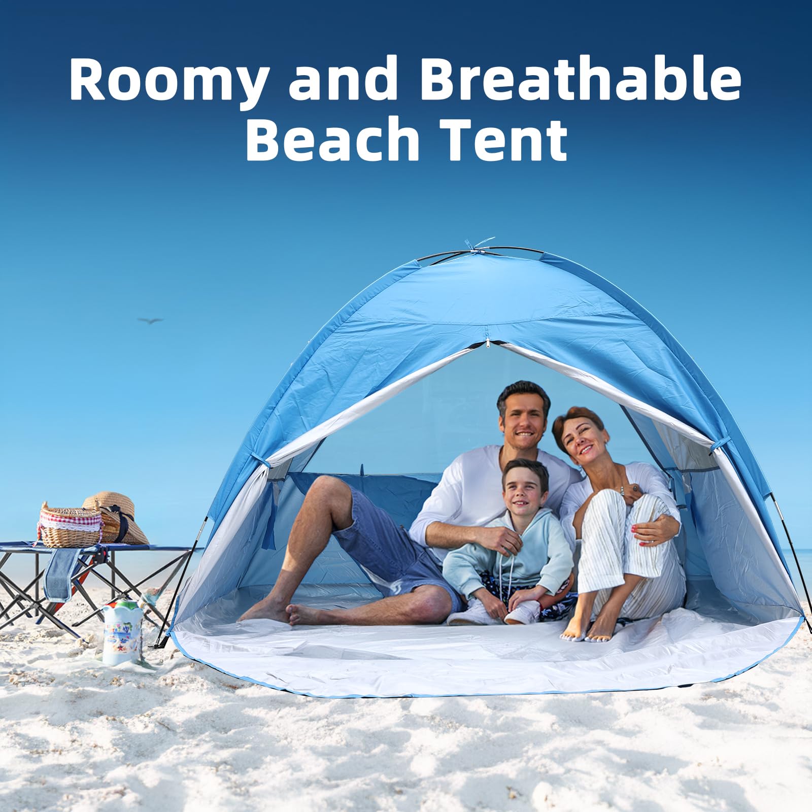 COVACURE Beach Tent Sun Shelter - Large Easy Setup Beach Tent, UPF 50+ UV Waterproof Lightweight Beach Shade Tent for 3-4 Person, Outdoor Tent for Beach, Camping, Fishing