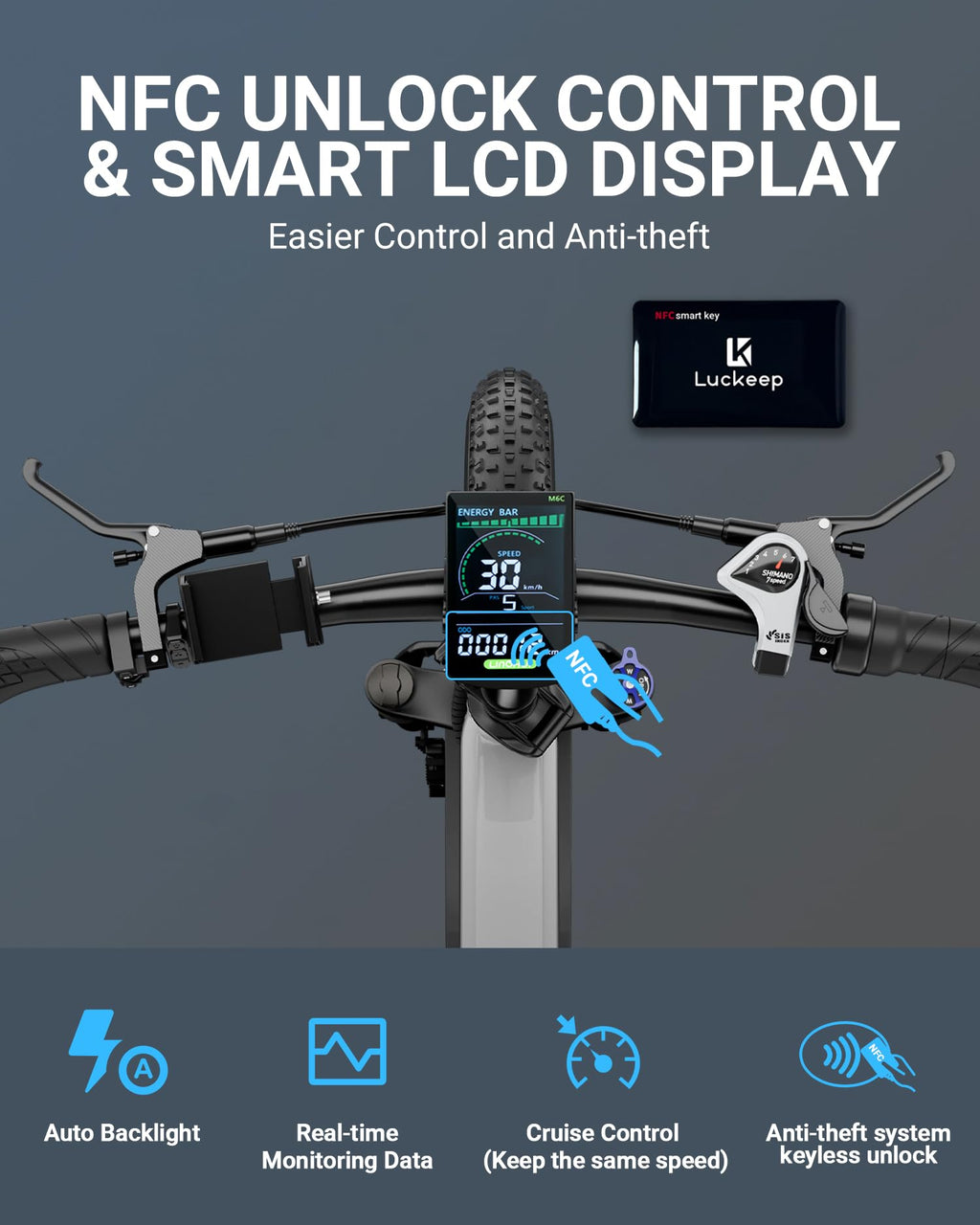 Luckeep Folding Electric Bike for Adults 1200W Peak Motor,48V 720WH Battery 28MPH 60 Miles, 20 * 4 Inch Fat Tire Folding Ebikes for Adults with NFC Unlock, Anti-Theft Alarm & UL Certificated E-Bike