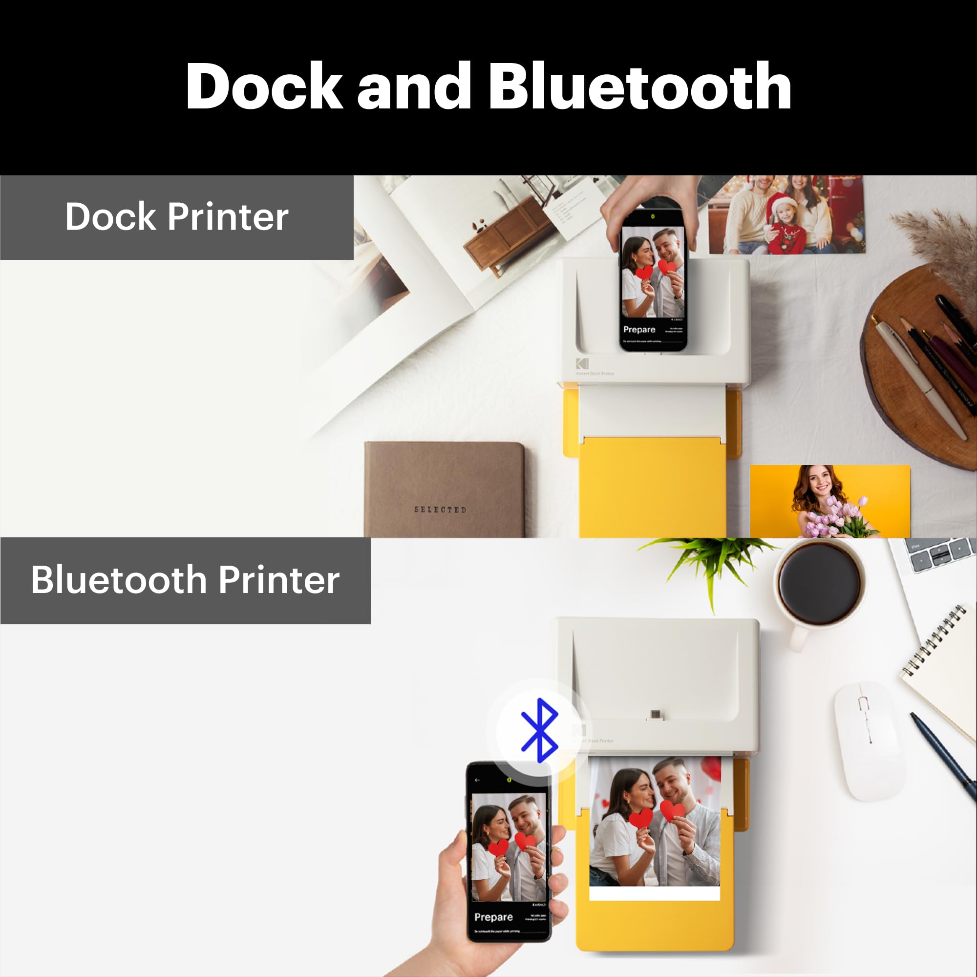 KODAK Dock Plus 4PASS Instant Photo Printer (4x6 inches) + 90 Sheets Bundle (10 Initial Sheets + 80 Sheet Pack)