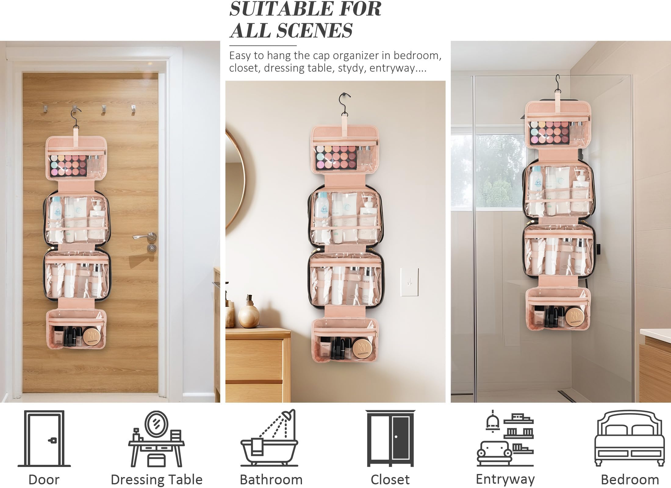 Gifts for Women - Initial Toiletry Bag & Makeup Bag Hanging Travel Organizer Cosmetic Bag with Embroidery Letter Personalized Birthday Valentines Day Gift for Mom Sister Teacher Her Wife Friend Auntie