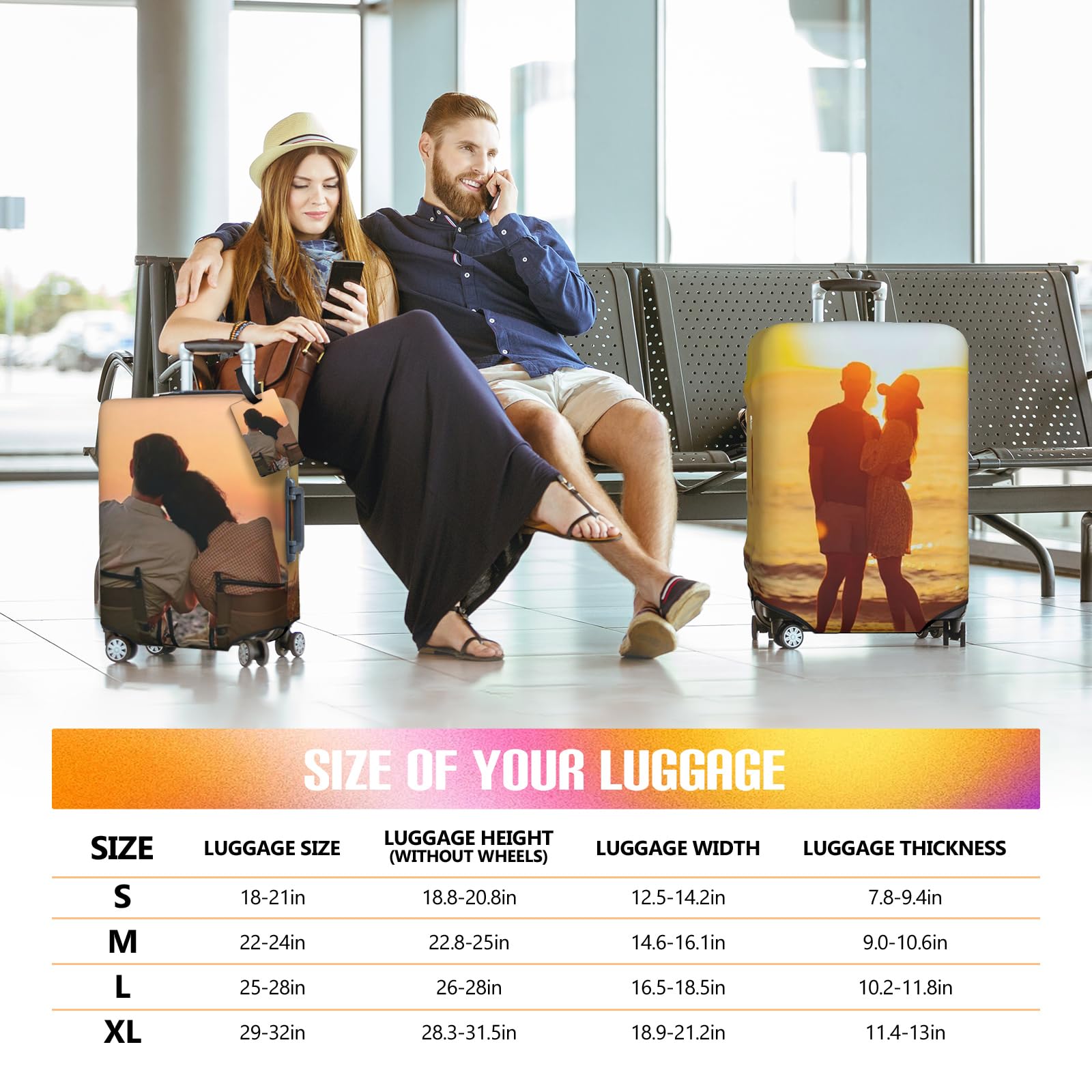 ELESTONE Custom Luggage Cover for 18-32 Inch Suitcase, Personalized Luggage Cover Design Your Name Photo Text LOGO, Double Sided Design, Customized Washable Travel Suitcase Cover (Photo, XL)