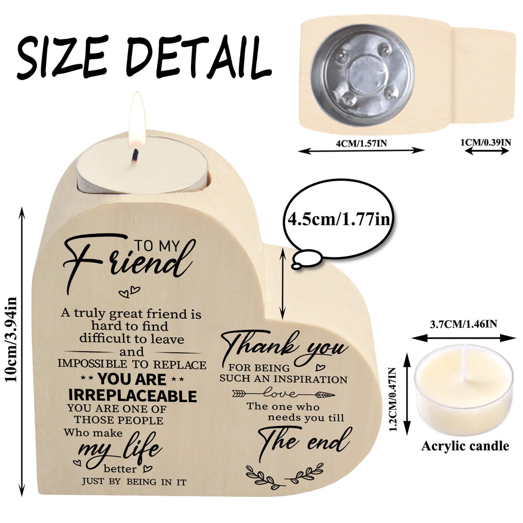 Wooden Candle Holders-to My Friend,You are IRREPLACEABLE, Thank You for Being My Unbiological Sister.Women Female Girl Friends Personalized Custom Friendship Birthday Gift