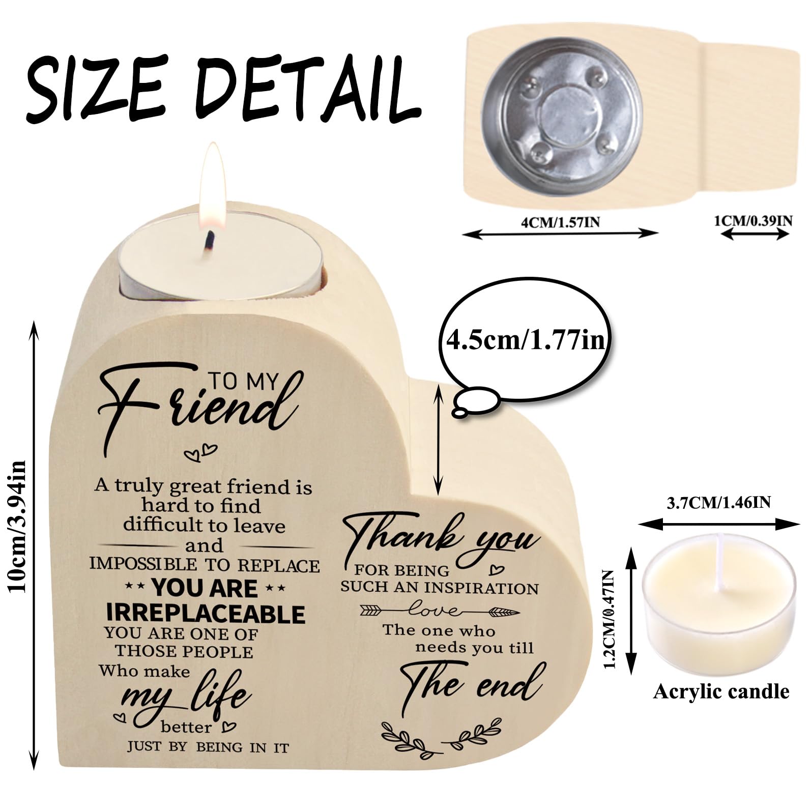 Wooden Candle Holders-to My Friend,You are IRREPLACEABLE, Thank You for Being My Unbiological Sister.Women Female Girl Friends Personalized Custom Friendship Birthday Gift