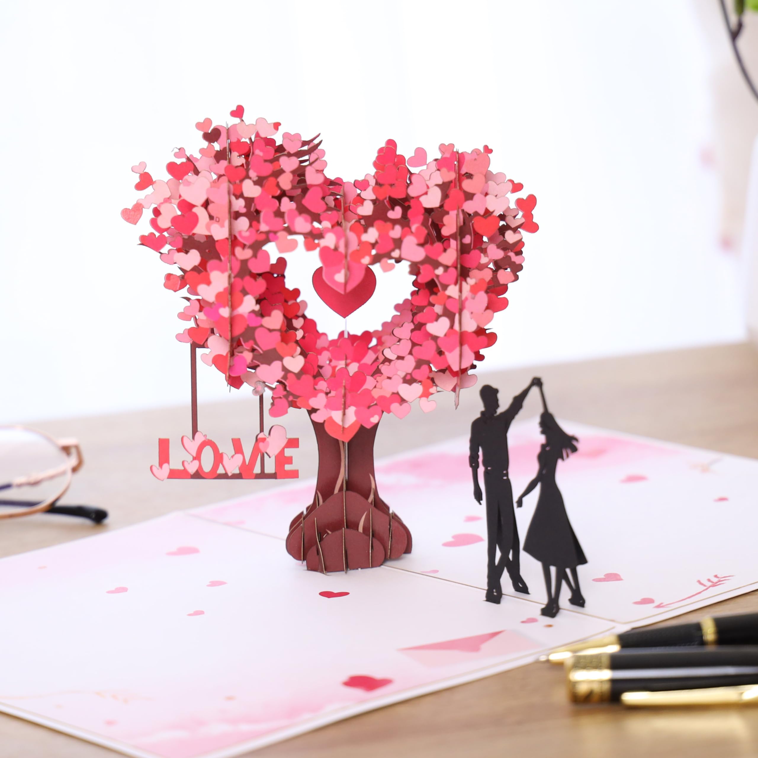 Valentine Day Pop Up Card, 3D Love Tree Hearts Couple Card, Happy Anniversary Card for Her, Wife, Husband, Him, Couple; Wedding Card, Valentines Cards, Mothers Day Card, 6x 8" Romantic Birthday Card