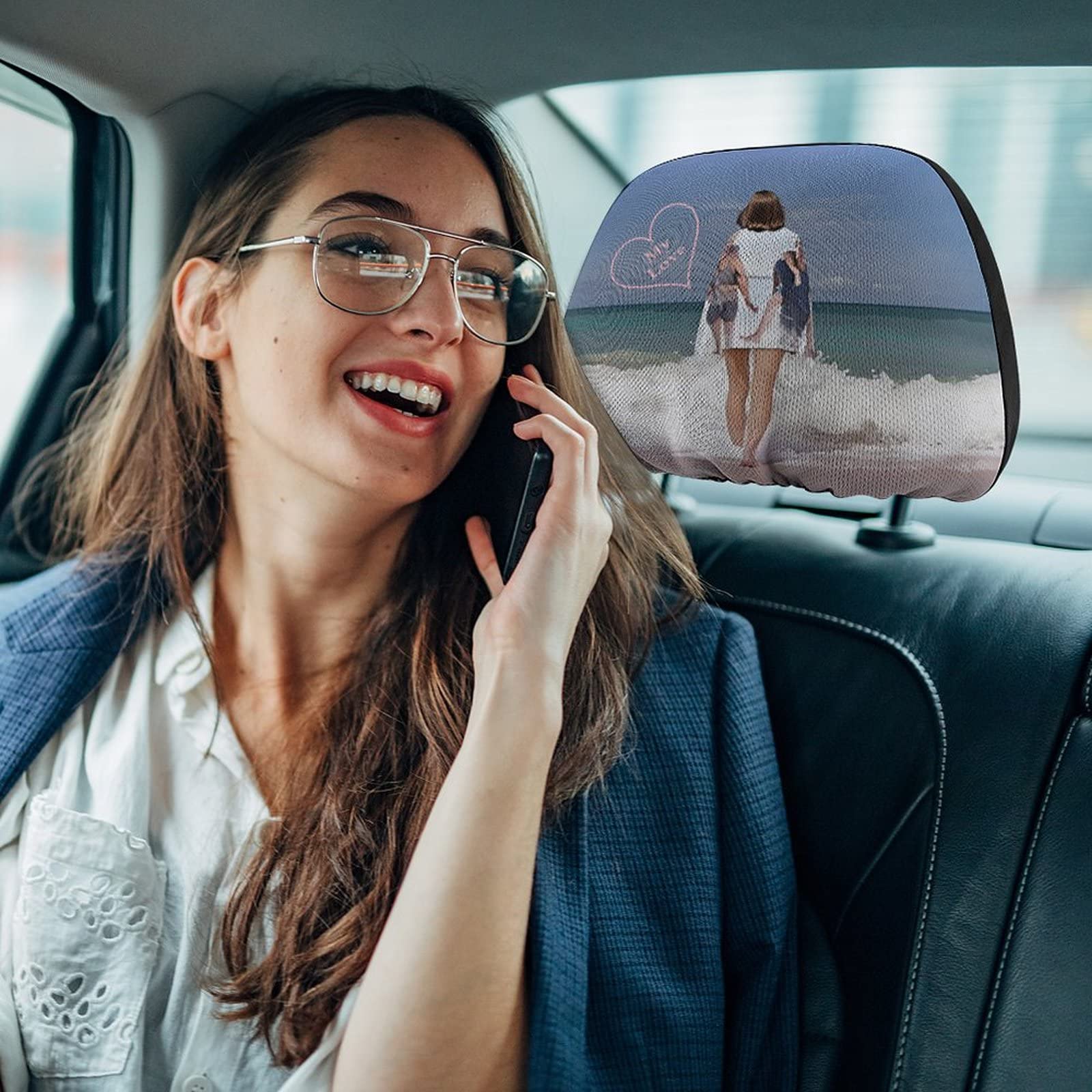 buxvhre Custom Headrest Covers for Cars Personalized Car Seat Headrest Cover Add Your Photo Text Washable Decorative Headrest Cushion Case (2 PCS)