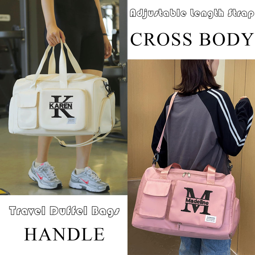 Personalized Duffle Bag Travel Bag with Embroidery Name Foldable Shoe Compartment for Sports Dance Gym