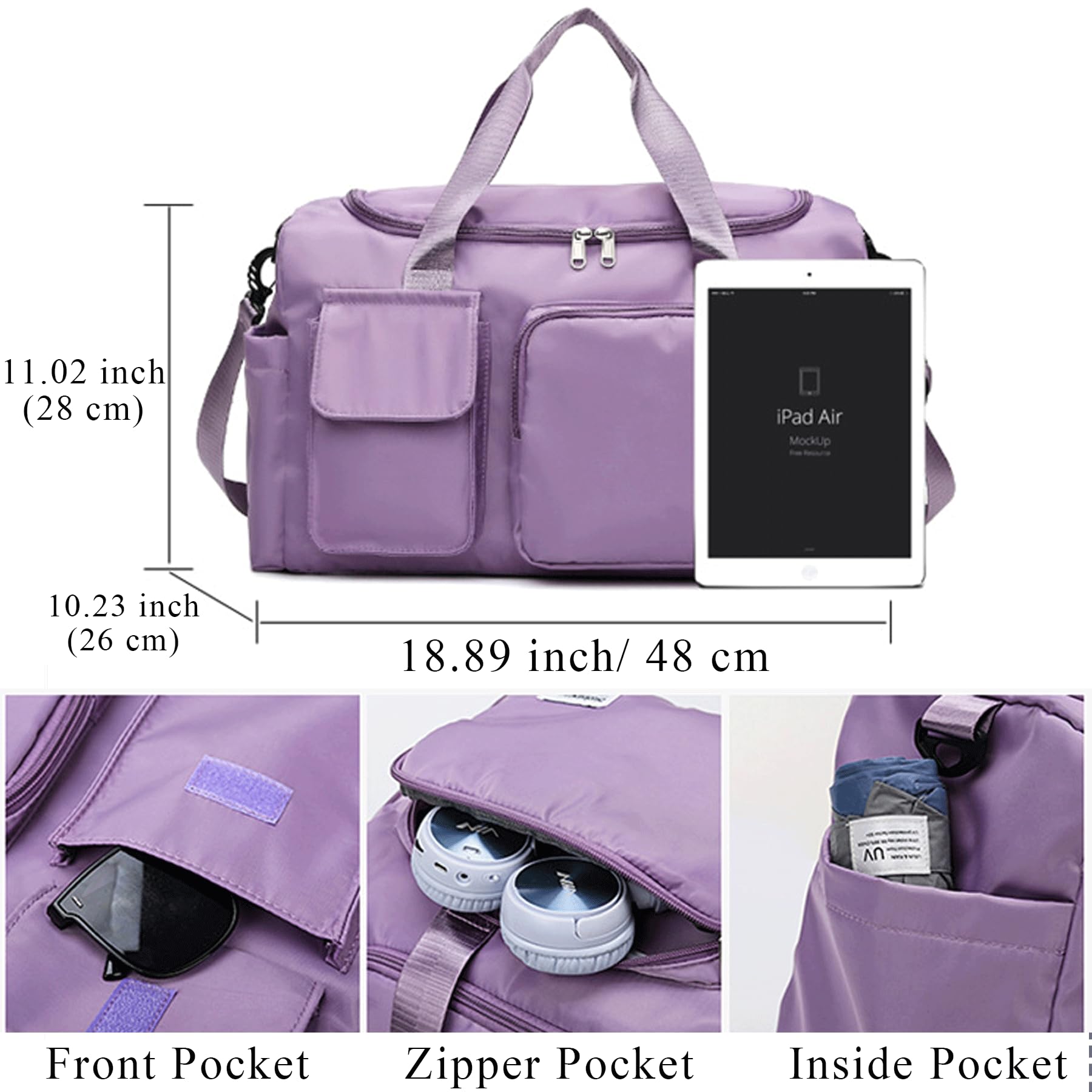 Personalized Duffle Bag Travel Bag with Embroidery Name Foldable Shoe Compartment for Sports Dance Gym