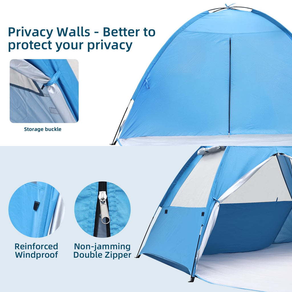 COVACURE Beach Tent Sun Shelter - Large Easy Setup Beach Tent, UPF 50+ UV Waterproof Lightweight Beach Shade Tent for 3-4 Person, Outdoor Tent for Beach, Camping, Fishing