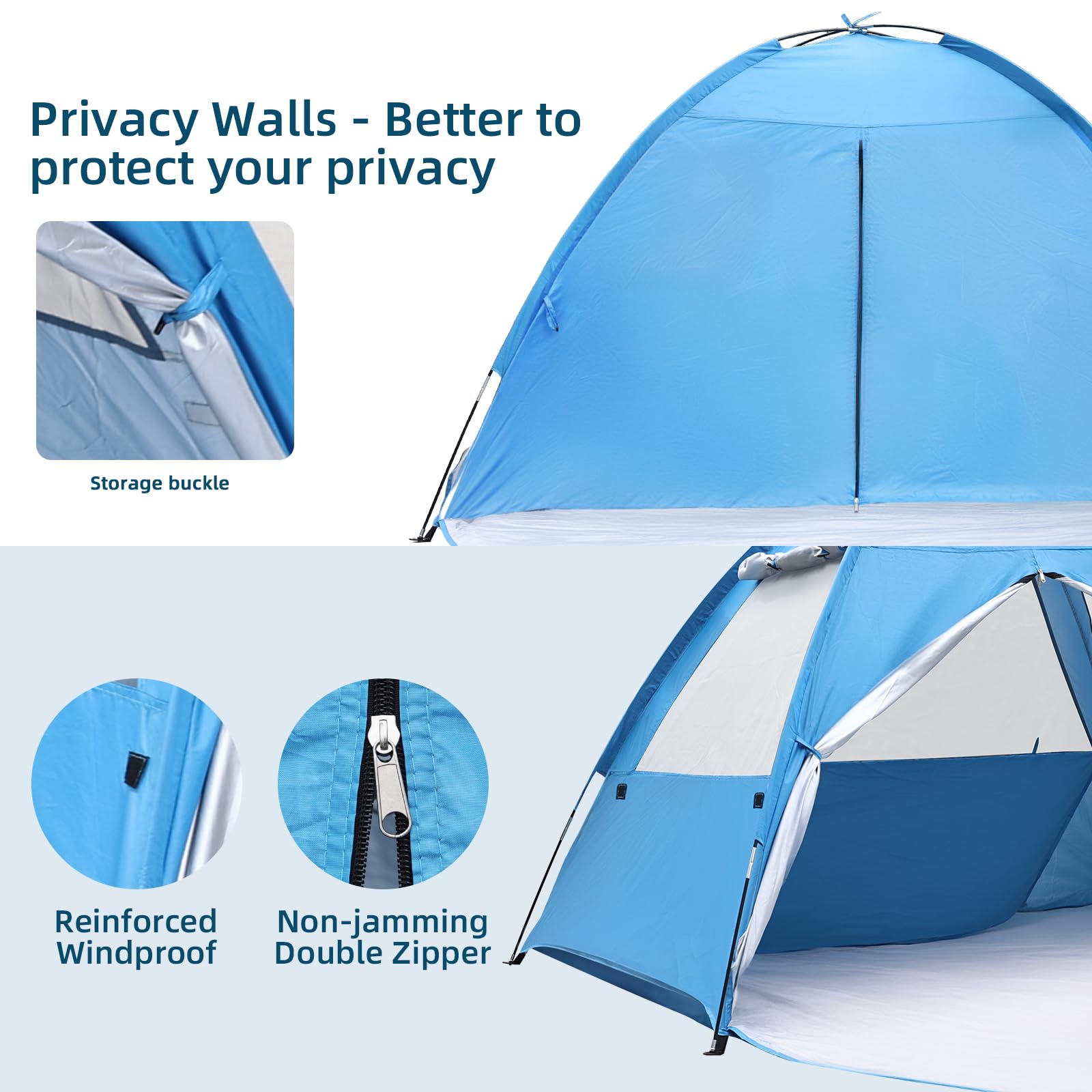 COVACURE Beach Tent Sun Shelter - Large Easy Setup Beach Tent, UPF 50+ UV Waterproof Lightweight Beach Shade Tent for 3-4 Person, Outdoor Tent for Beach, Camping, Fishing