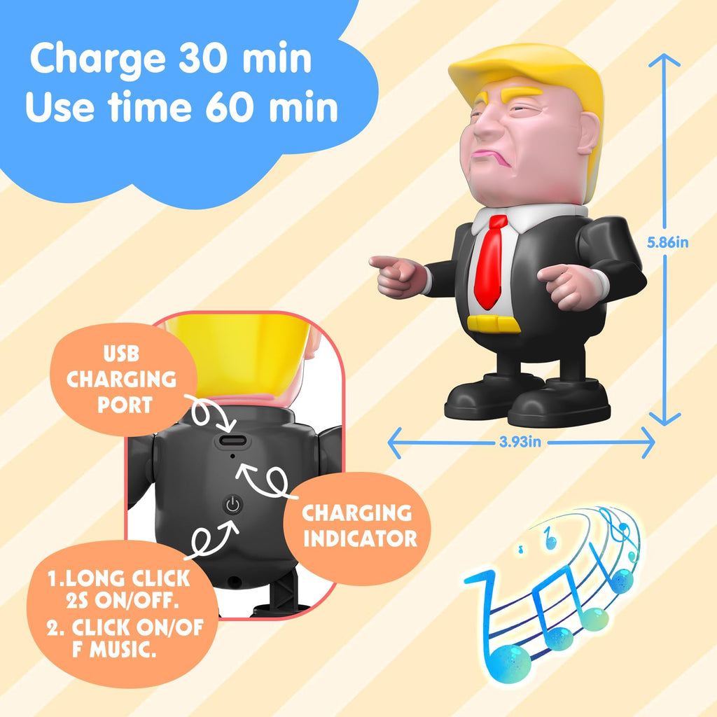 TOYTANLIFE Trump Toys Rechargeable Dancing Robot Kids Toys, Prank Toys & Games, Xmas Birthday Gifts, Toys for Boys & Girls Ages 3 to Up (Black)
