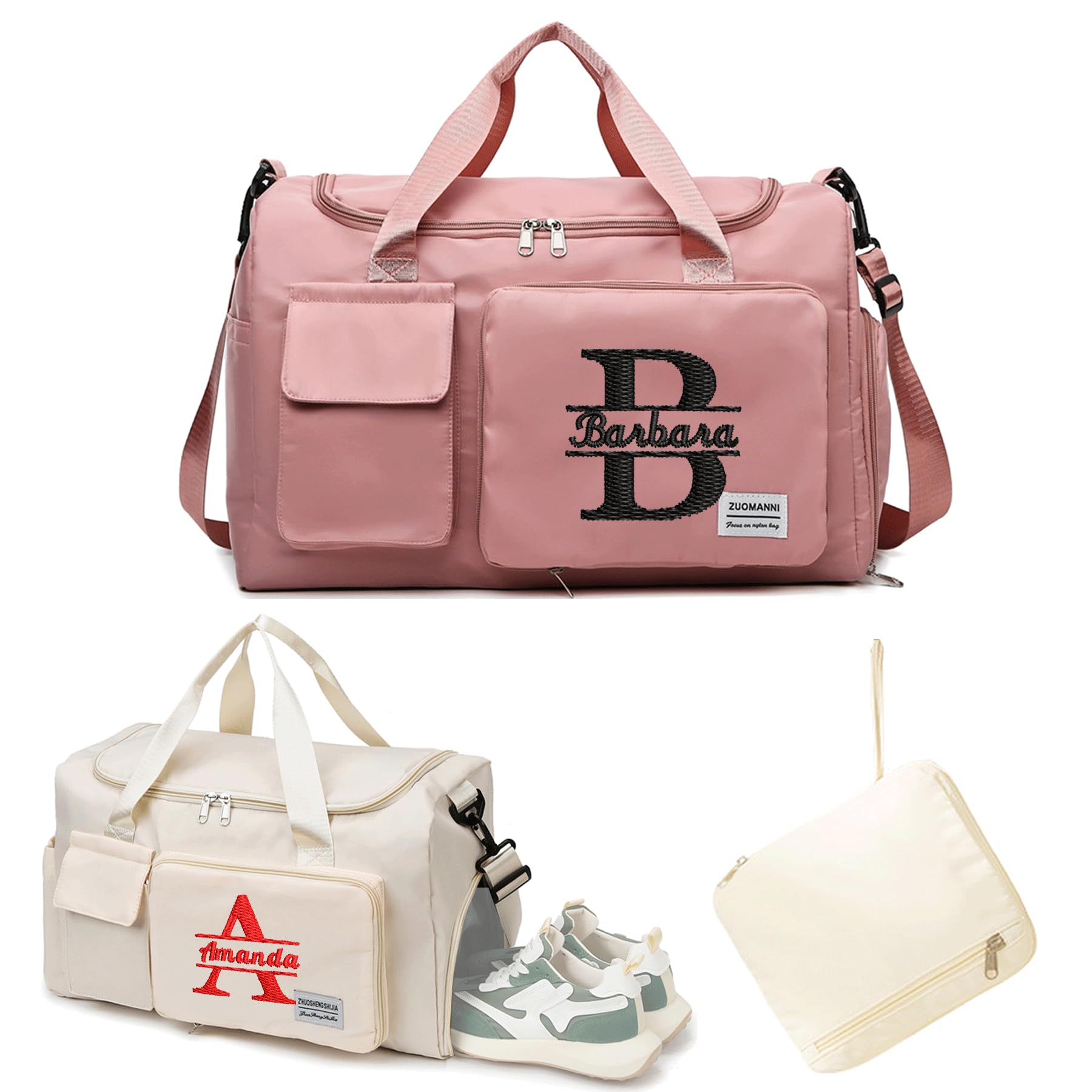 Personalized Duffle Bag Travel Bag with Embroidery Name Foldable Shoe Compartment for Sports Dance Gym