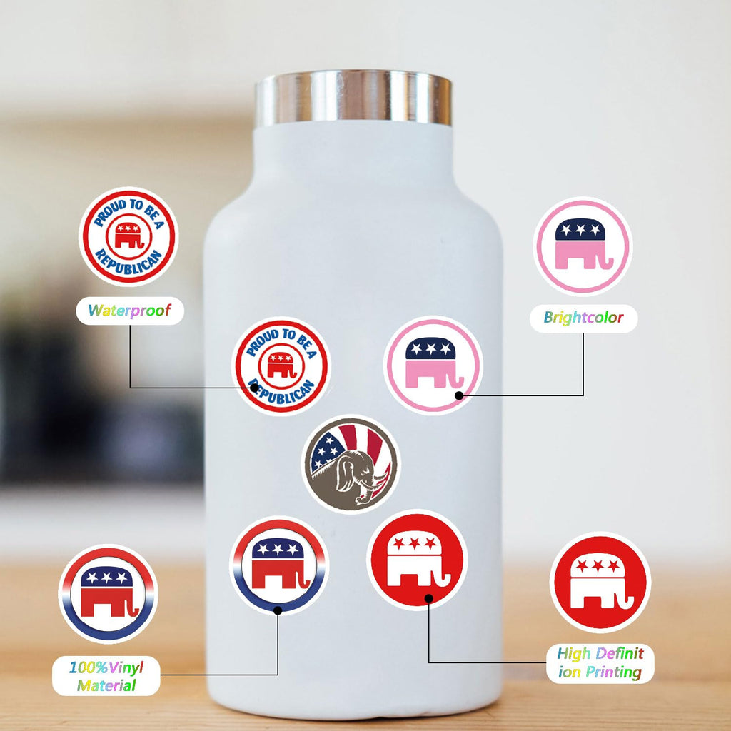 60pcs Republican Elephant Sticker Political Stickers, Waterproof Vinyl Sticker Decals, for Kids Girls Boys Teens Adults for Water Bottles Laptop Suitcase for Birthday Party Supplies Decoration Favors