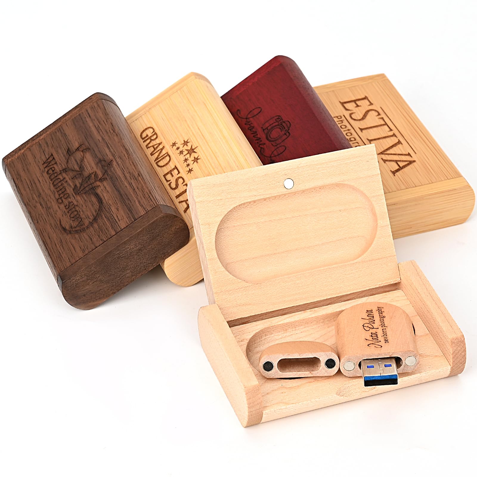 Custom Your Wedding USB 3.0 Flash Drive for Storing Photo/Video, 4GB Wooden High-Speed USB Thumb Drive Used in Photography/Corporate Giveaways - Carved Personalized Words or Logo