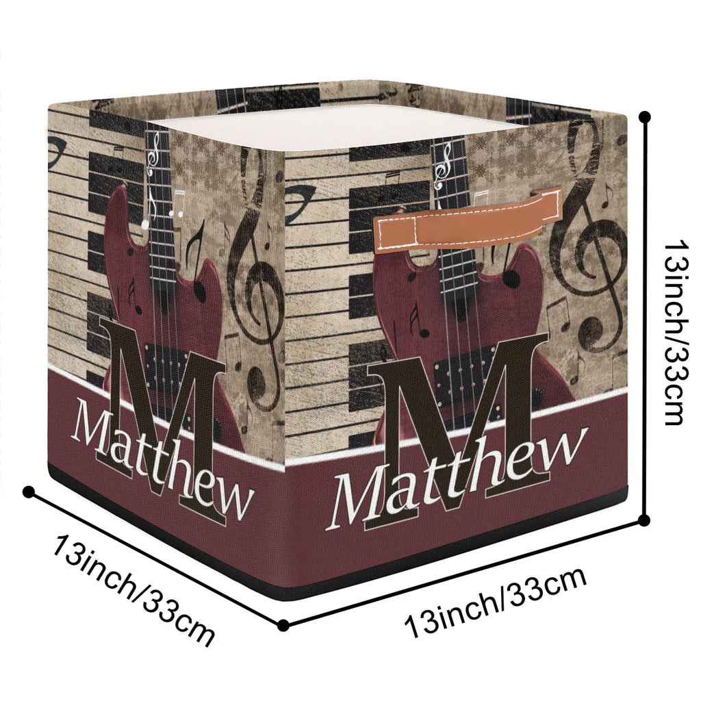 Retro Music Guitar Personalized Names Storage Bins Baskets for Organizing Custom Storage Baskets Collapsible with Handles for Clothes, Toys, Blanket, Towel,Pet Stuff