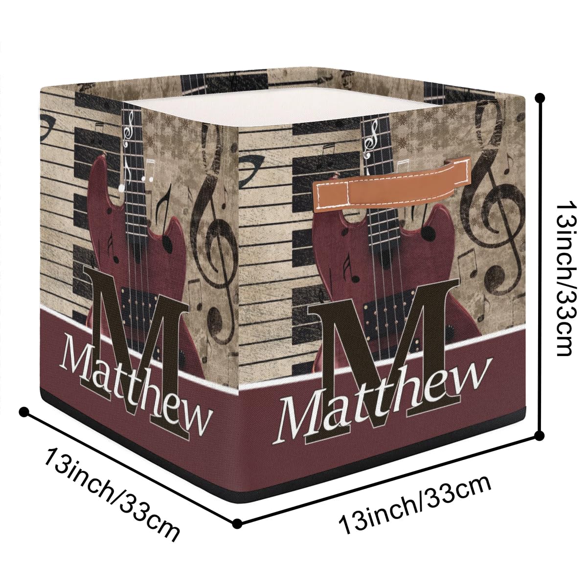 Retro Music Guitar Personalized Names Storage Bins Baskets for Organizing Custom Storage Baskets Collapsible with Handles for Clothes, Toys, Blanket, Towel,Pet Stuff