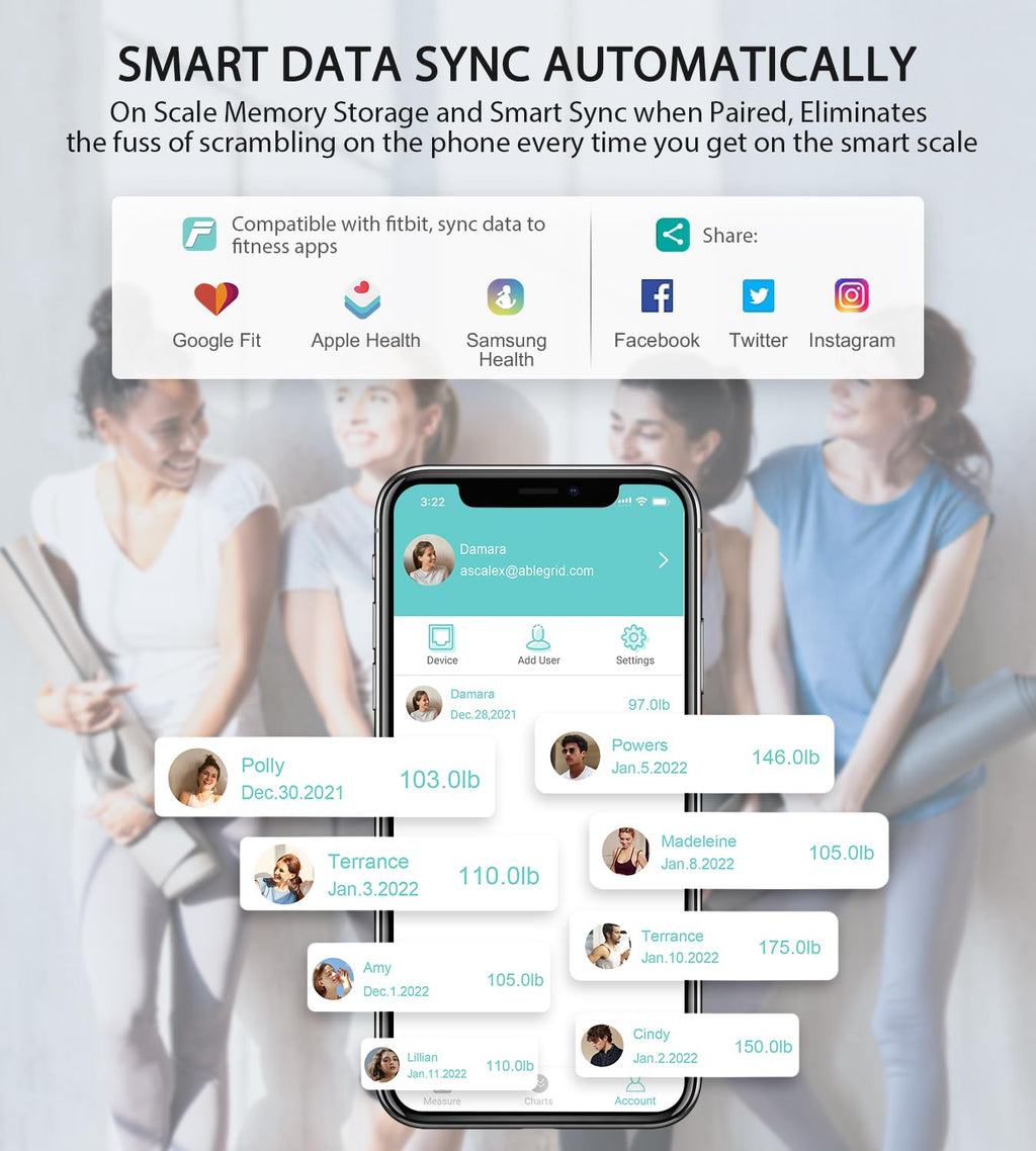 ABLEGRID Body Fat Scale,Digital Smart Bathroom Scale for Body Weight, Large LCD Display Screen, 16 Body Composition Metrics BMI, Water Weigh, Heart Rate, Baby Mode, 400lb, Rechargeable