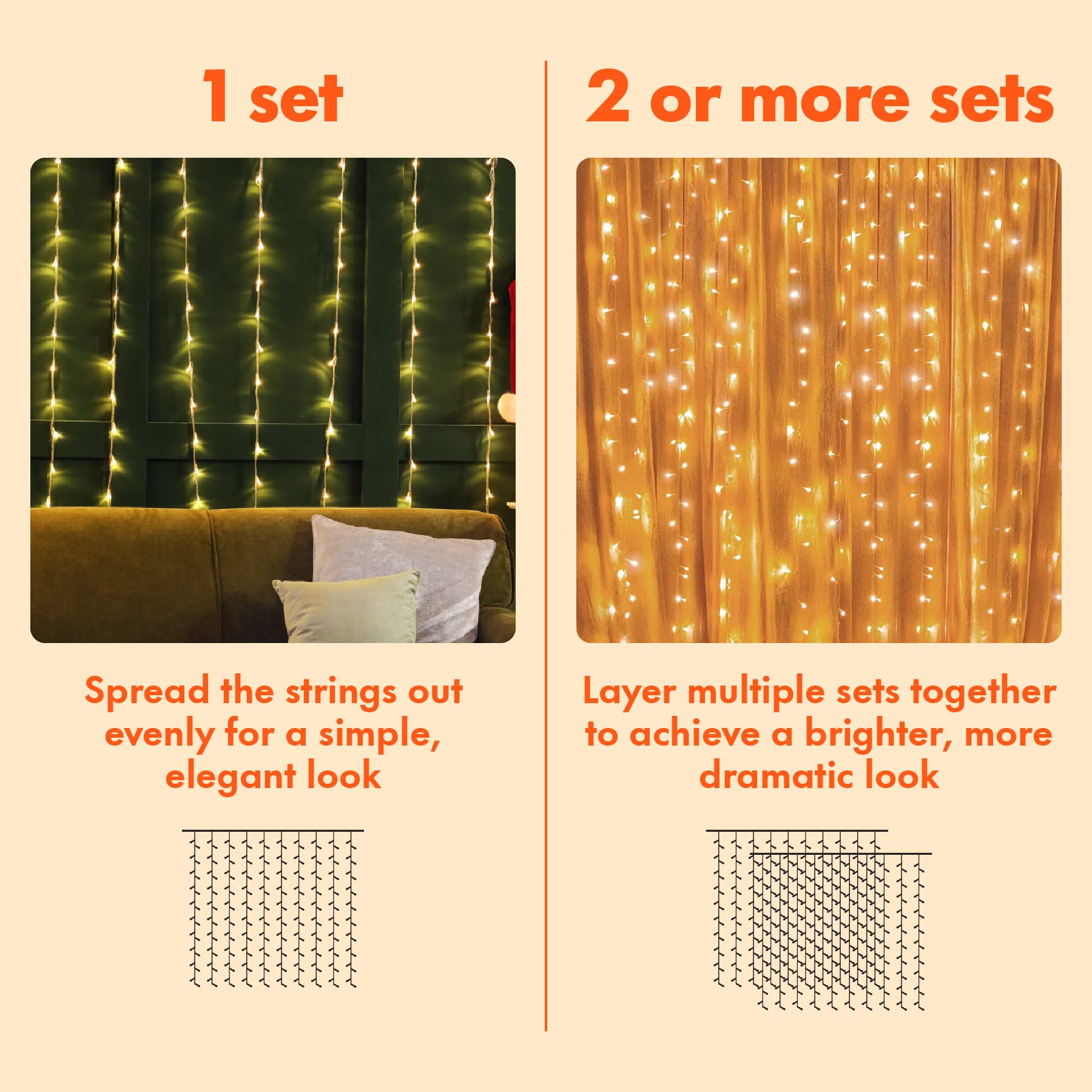 Twinkle Star 300 LED Curtain String Lights, 8 Modes Plug in Fairy Lights for Bedroom,Wedding,Party,Birthday, Hanging Twinkle Light for Indoor Outdoor Wall Window Backdrop Decoration, Warm White