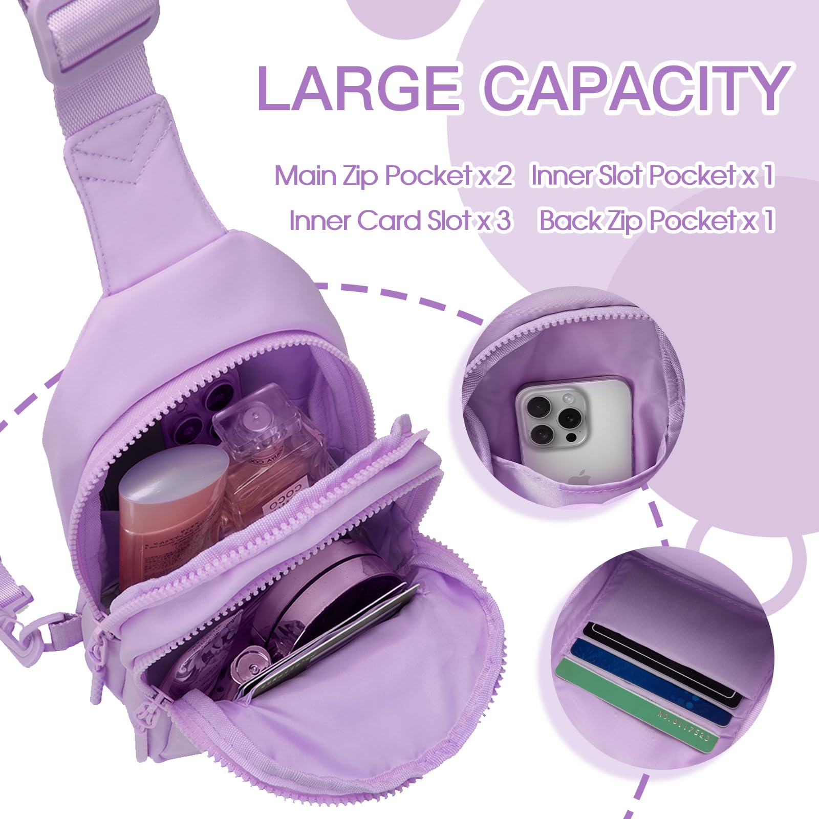 Viverte Small Initial Sling Bag Crossbody Bag Fanny Pack for Girls Women Cute Chest Bag Cross Body Bag Personalized Birthday Gifts for Her Trendy Preppy Stuff Cool Stuff for Teen Girls (Lavender-M)