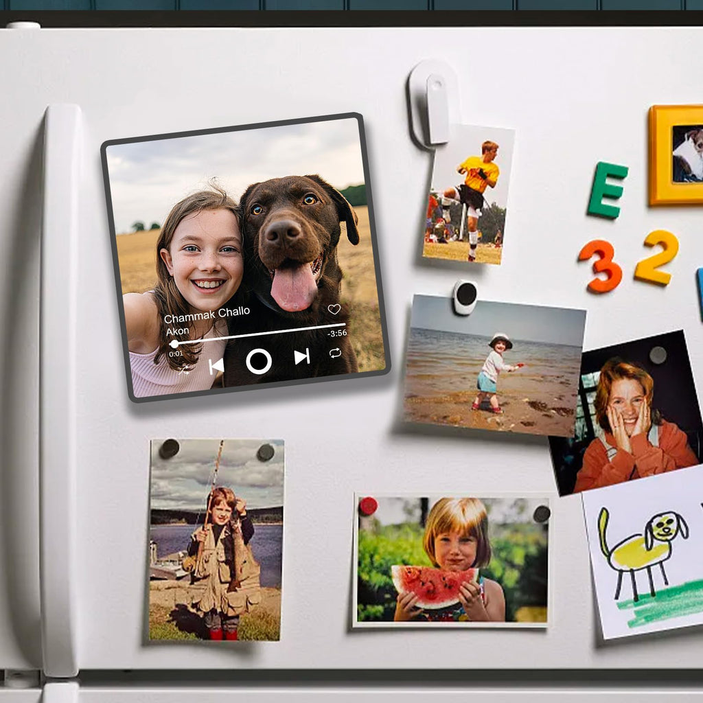 Custom Music Fridge Magnet with Photo, Song & Album Cover Personalized Music Player Refrigerator Magnet Custom Gifts for Christmas Valentine's Day for Boyfriend Couples Girlfriend Music Lovers