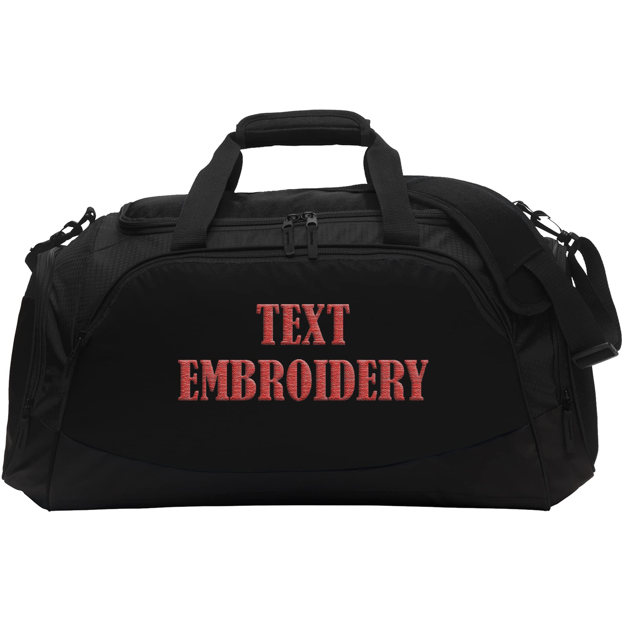 Custom Sport Duffel Bag Add Your Embroidered Text Medium Active Sport Gym Travel Duffel Bag Black Black