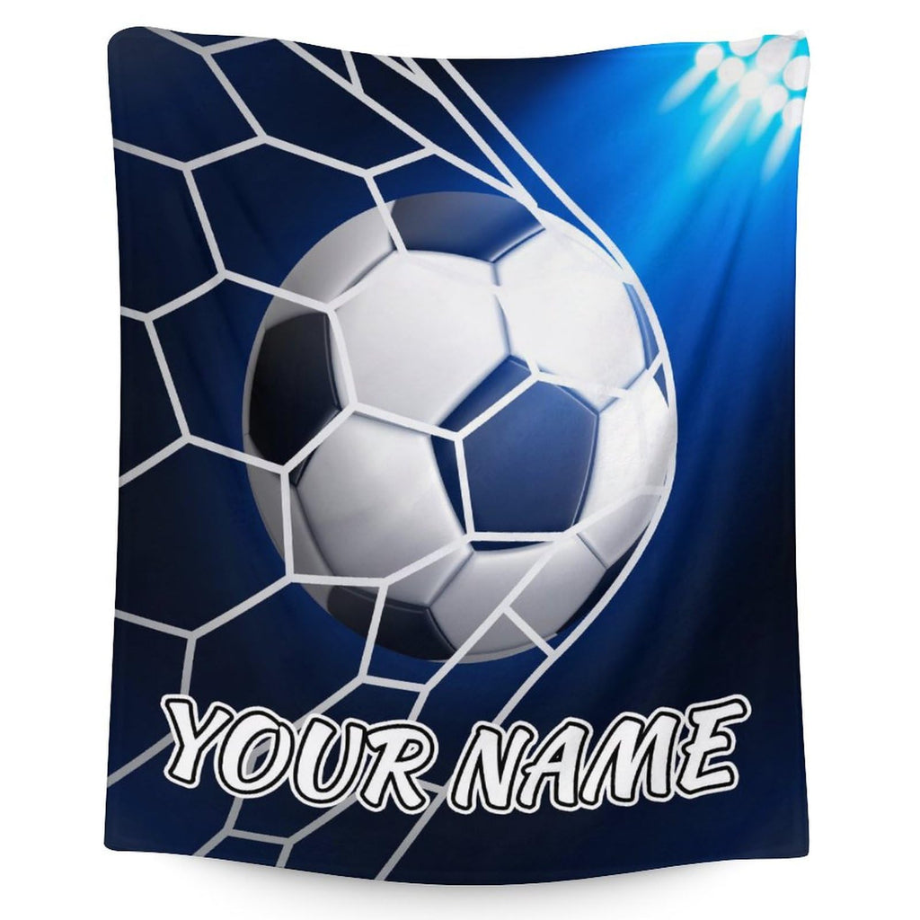 Personalized Soccer Blanket for Teens - 50x60 Inches Throw Size - Soft Fuzzy Cozy Blankets Gift for Soccer Team - Blue Sports Throw Blanket for Couch, Living Room & Office