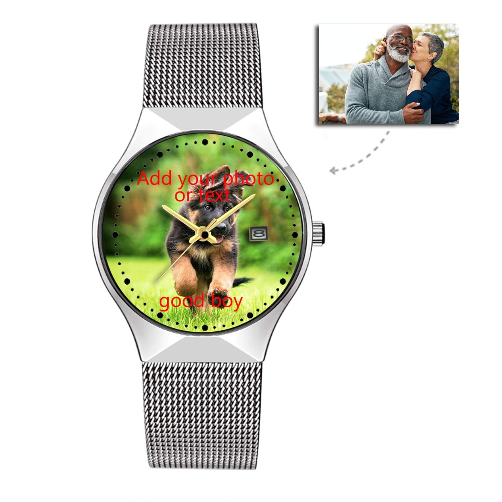 GIRLSIGHT Personalized Watch Custom Watches with Photo Picture Watch for Men, Personalized Fathers Family Women Mens Couples for Husband Or Dad 010