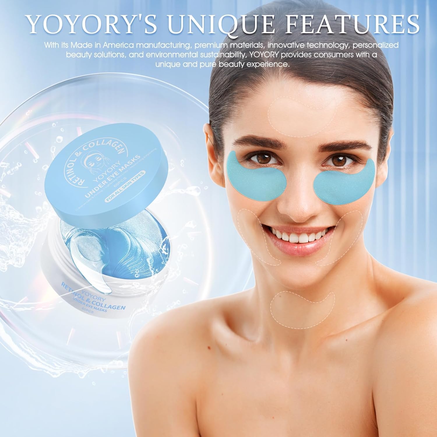 YOYORY Under Eye Patches Masks - for Eye Bags, Puffy Eyes, Wrinkles, Fine Lines, Dark Circles Treatment with Collagen and Hyaluronic Acid, Moisturizing and Hydrating - 60 Pcs