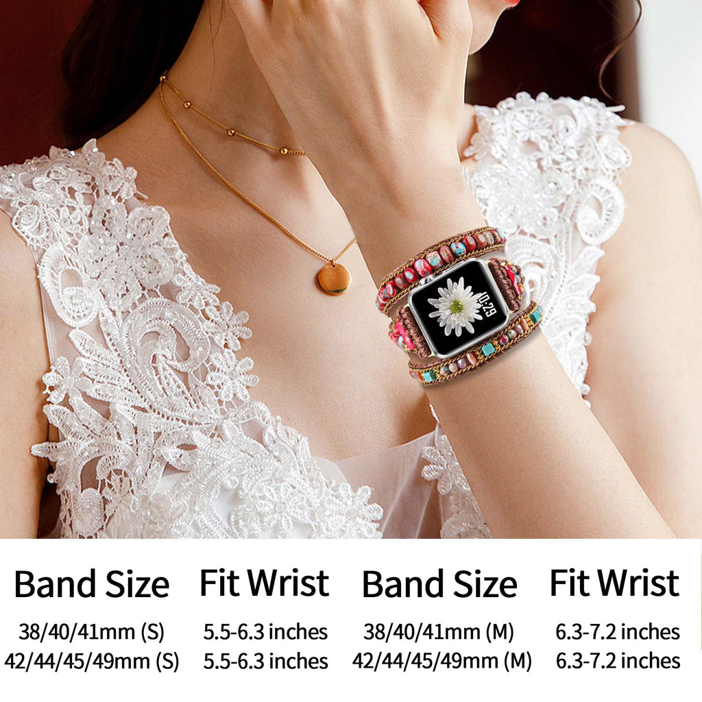 Youthrun Handmade Boho Watch Band Compatible with Apple Watch 49MM 45MM 44MM 42MM 41MM 40MM 38MM Beaded Wrap Bracelet for iWatch Ultra, Series SE/9/8/7/6/5/4/3/2/1, Fancy Strap for Women