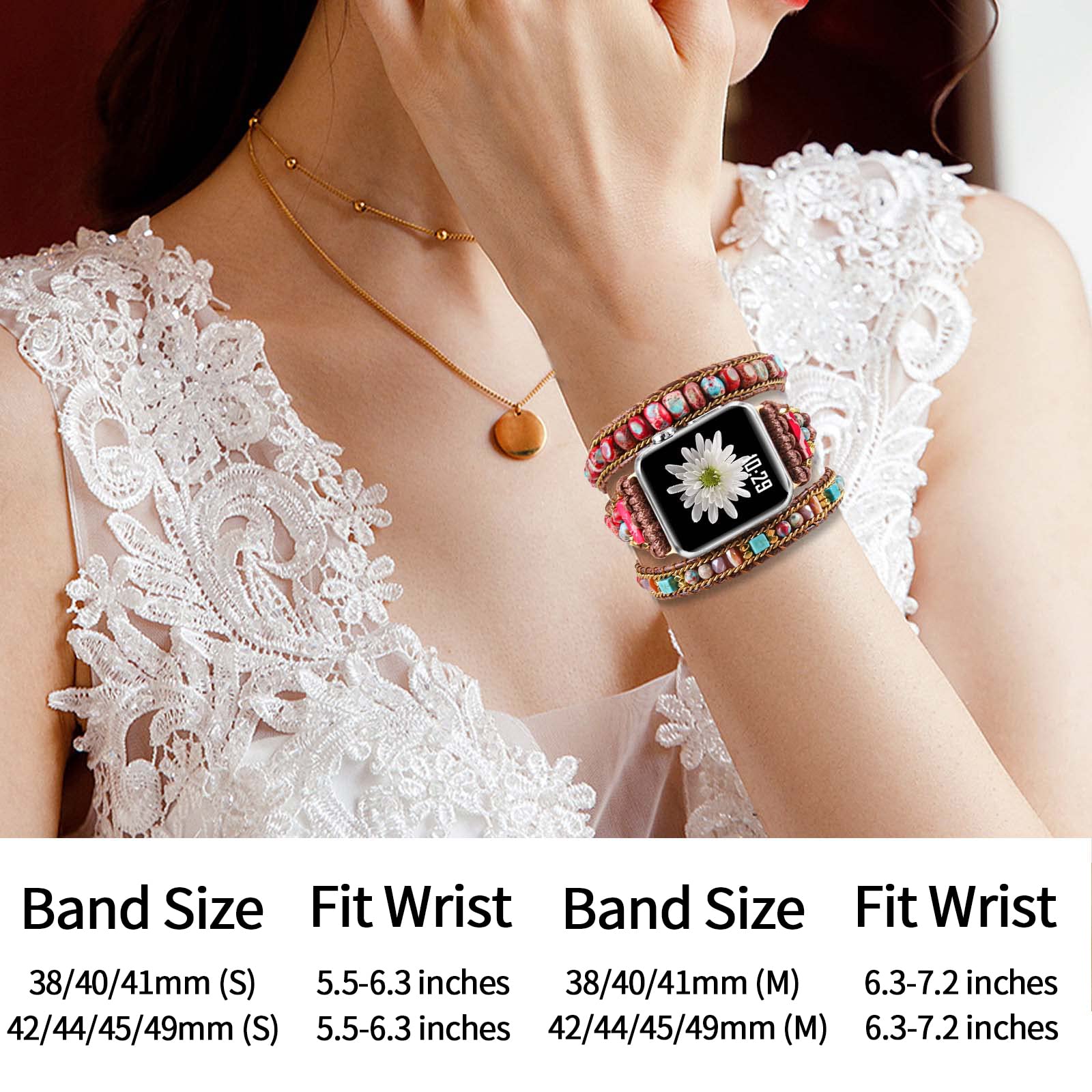 Youthrun Handmade Boho Watch Band Compatible with Apple Watch 49MM 45MM 44MM 42MM 41MM 40MM 38MM Beaded Wrap Bracelet for iWatch Ultra, Series SE/9/8/7/6/5/4/3/2/1, Fancy Strap for Women