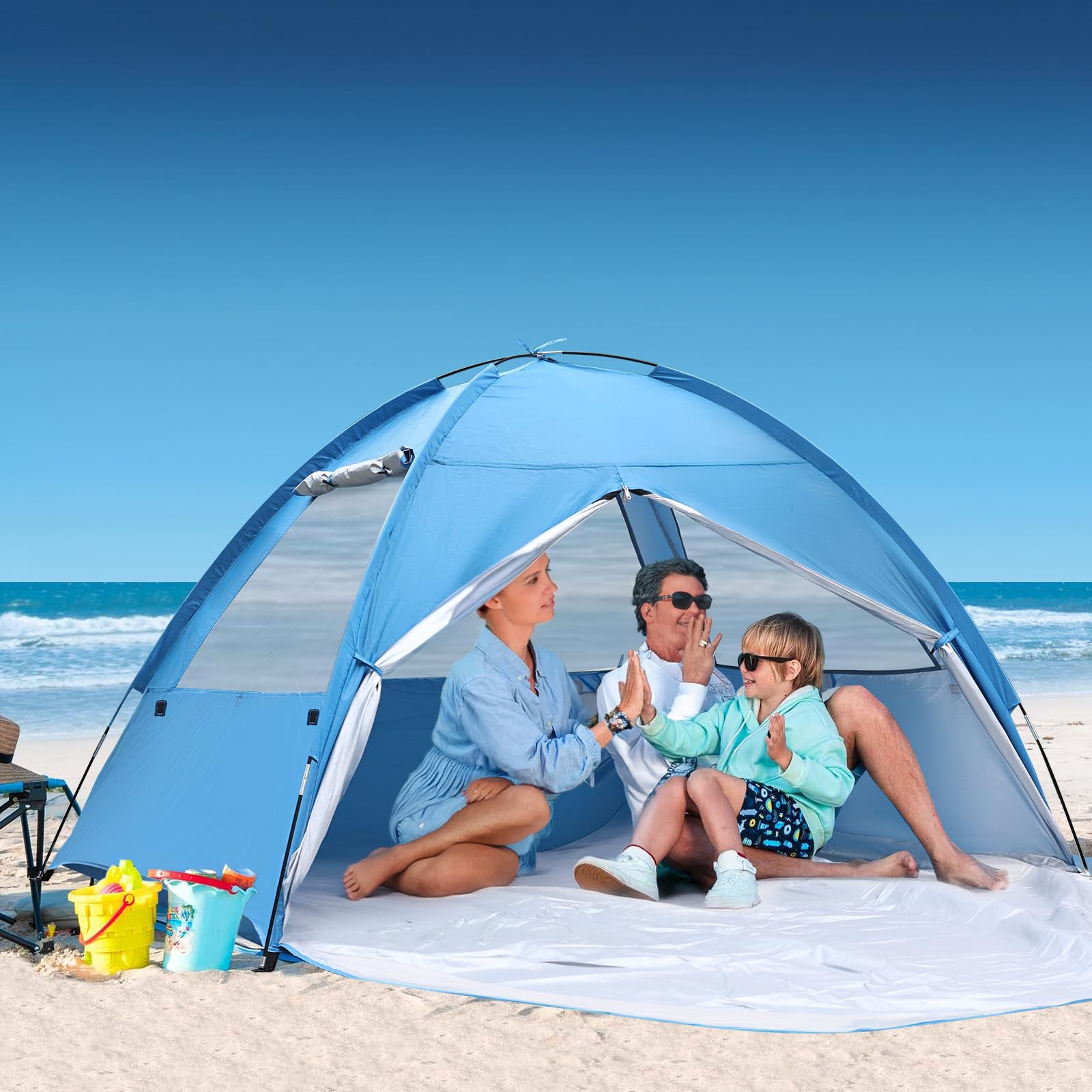 COVACURE Beach Tent Sun Shelter - Large Easy Setup Beach Tent, UPF 50+ UV Waterproof Lightweight Beach Shade Tent for 3-4 Person, Outdoor Tent for Beach, Camping, Fishing