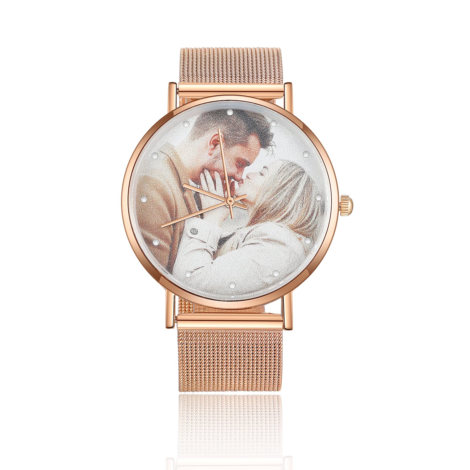OPALSTOCK Personalized Watch Engraved Words Photo Wrist Watches Leather Strap Handmade Couple Watch Customized Father's Mother's Groom Gift (rose gold)