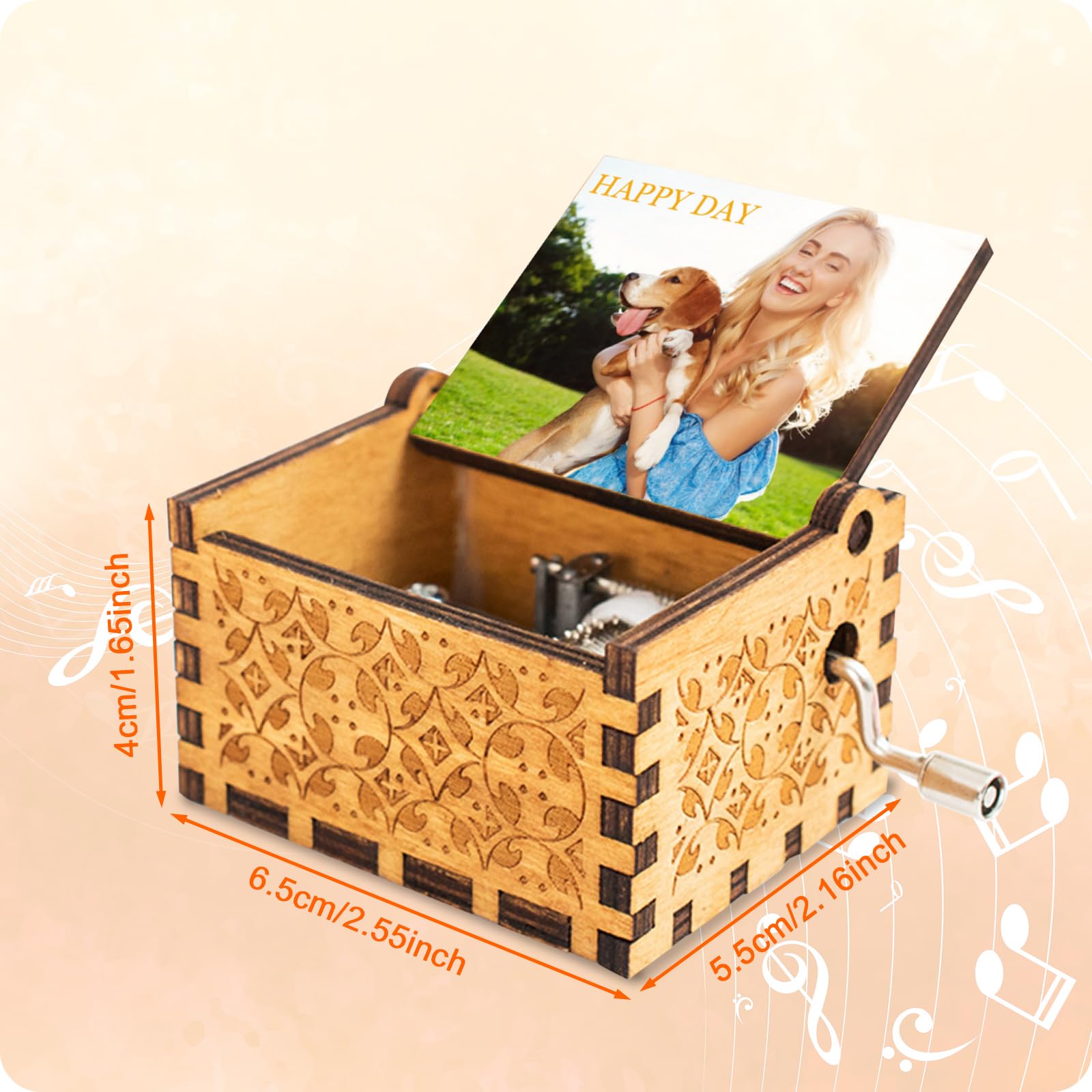 Custom Music Box Gifts for Woman Men Personalize Hand Crank Wooden Musical Boxes, Add Your Photo Name LOGO Image Suitable for Birthday Christmas Thanksgiving Mother's Day Keepsake