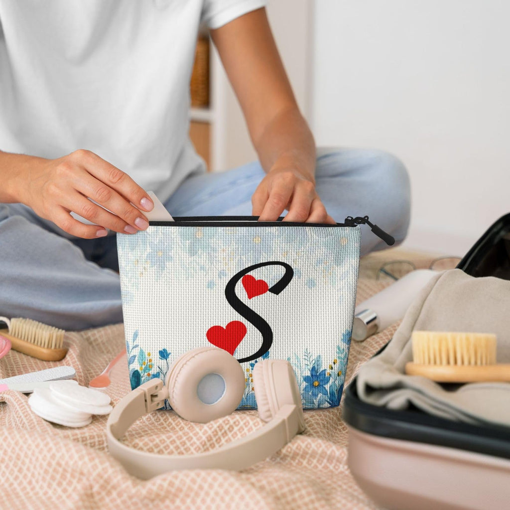 JINFUZG Personalized Makeup Bag, Custom Initial Cosmetic bag With Name, Portable Waterproof Travel Toiletry Bag Gifts for Women, Mom, Friend, Bridesmaid (No Custom)