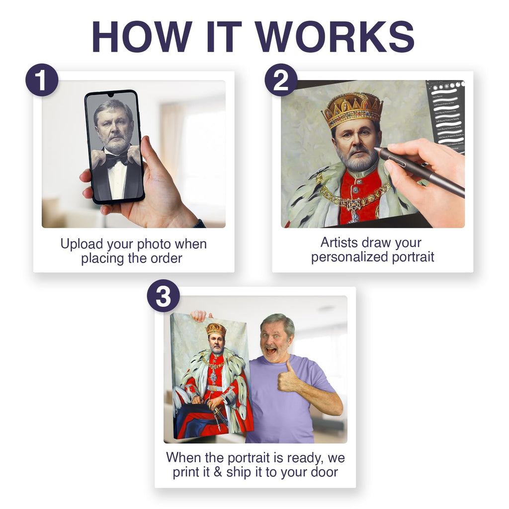 Turn Me Royal Custom Couple Portrait from Your Photo, Canvas Wall Art as Personalized Gift for Couple, Turn them into Royalty (The Golden Royals, 16" x 12")