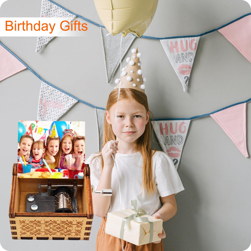 Custom Music Box Gifts for Woman Men Personalize Hand Crank Wooden Musical Boxes, Add Your Photo Name LOGO Image Suitable for Birthday Christmas Thanksgiving Mother's Day Keepsake