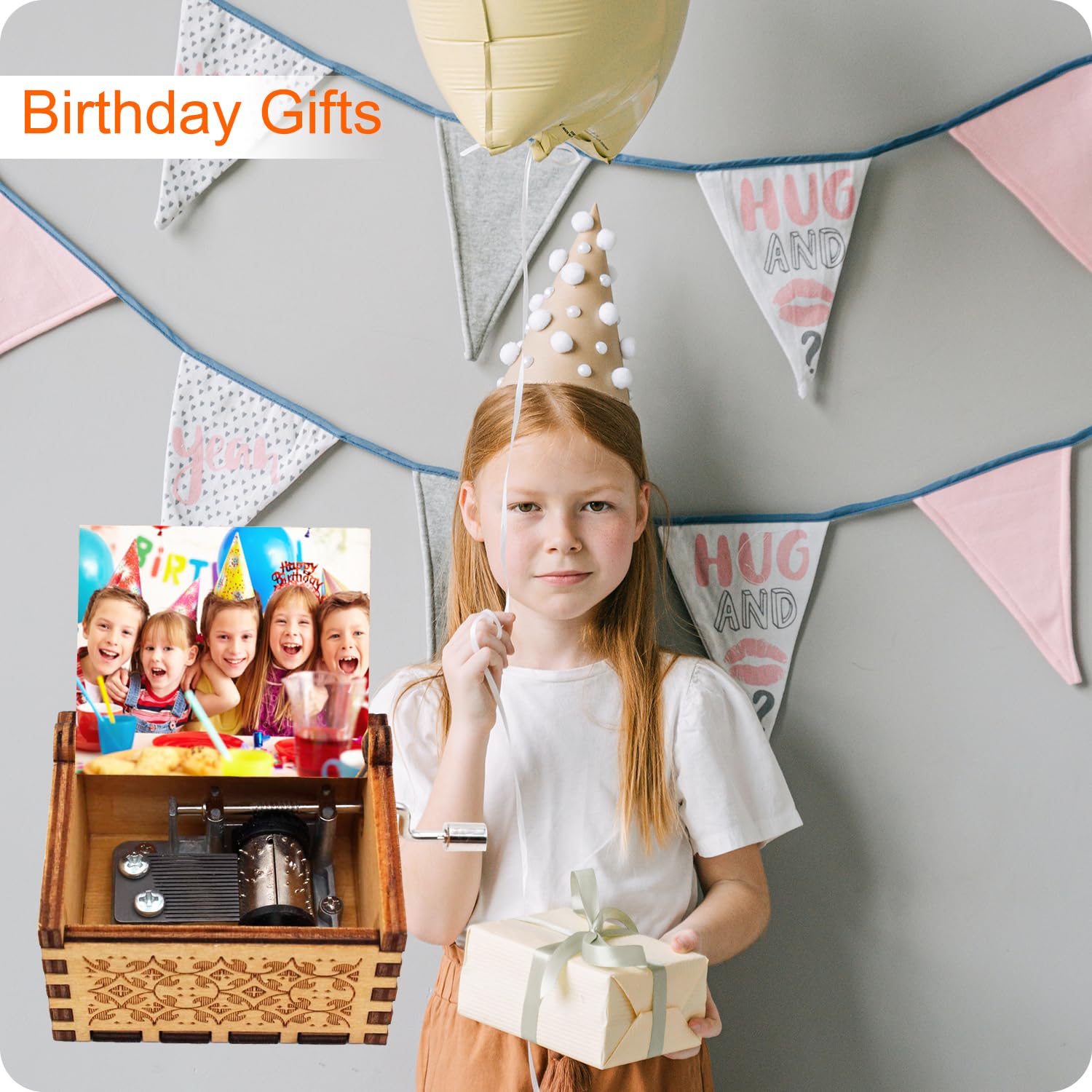 Custom Music Box Gifts for Woman Men Personalize Hand Crank Wooden Musical Boxes, Add Your Photo Name LOGO Image Suitable for Birthday Christmas Thanksgiving Mother's Day Keepsake