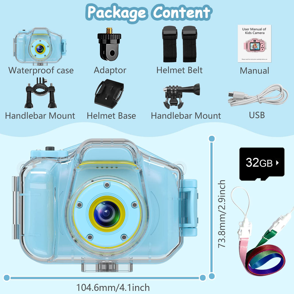 DEKER Kids Waterproof Camera for Boys, Christmas Birthday Gifts for Toys 3-12 Year Old, Mini Children Underwater Digital Action Camcorder (Light Blue)