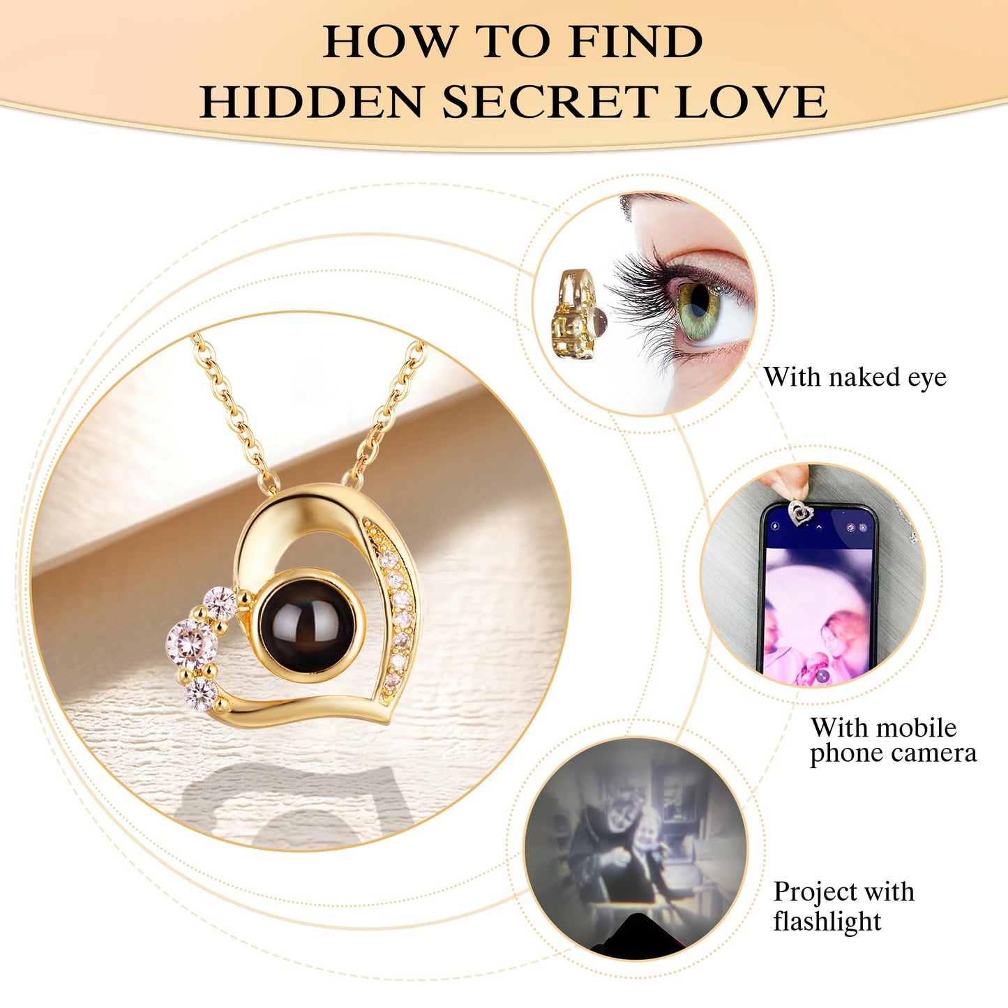 Craftdiam Personalized Picture Necklace Projection Necklace with Photo Inside - Custom Photo Pendant Necklace - 18K Real Gold Plating-for Mom Wife Valentines Love Memorial Gifts for Anniversary