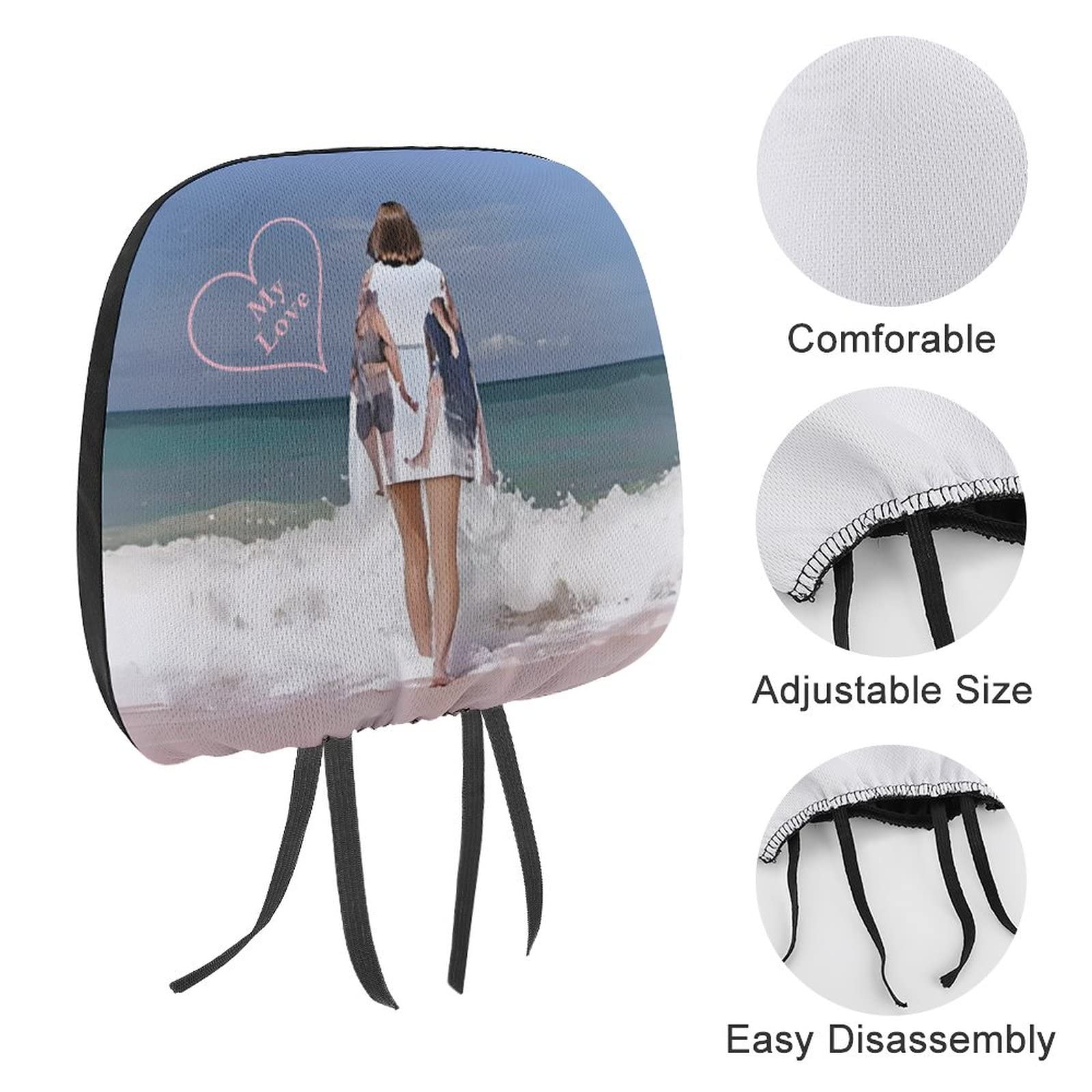 buxvhre Custom Headrest Covers for Cars Personalized Car Seat Headrest Cover Add Your Photo Text Washable Decorative Headrest Cushion Case (2 PCS)