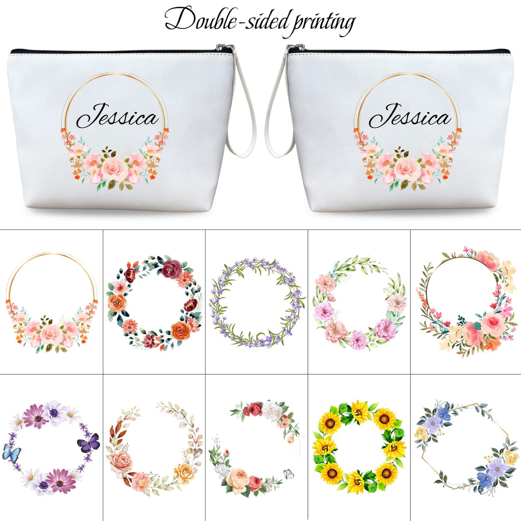 ubmpj Personalized Makeup Bag PU Leather Waterproof Custom Monogrammed Cosmetic Bag with Inner Pocket Gift for Wedding Birthday Christmas Bride Bridesmaid Friends