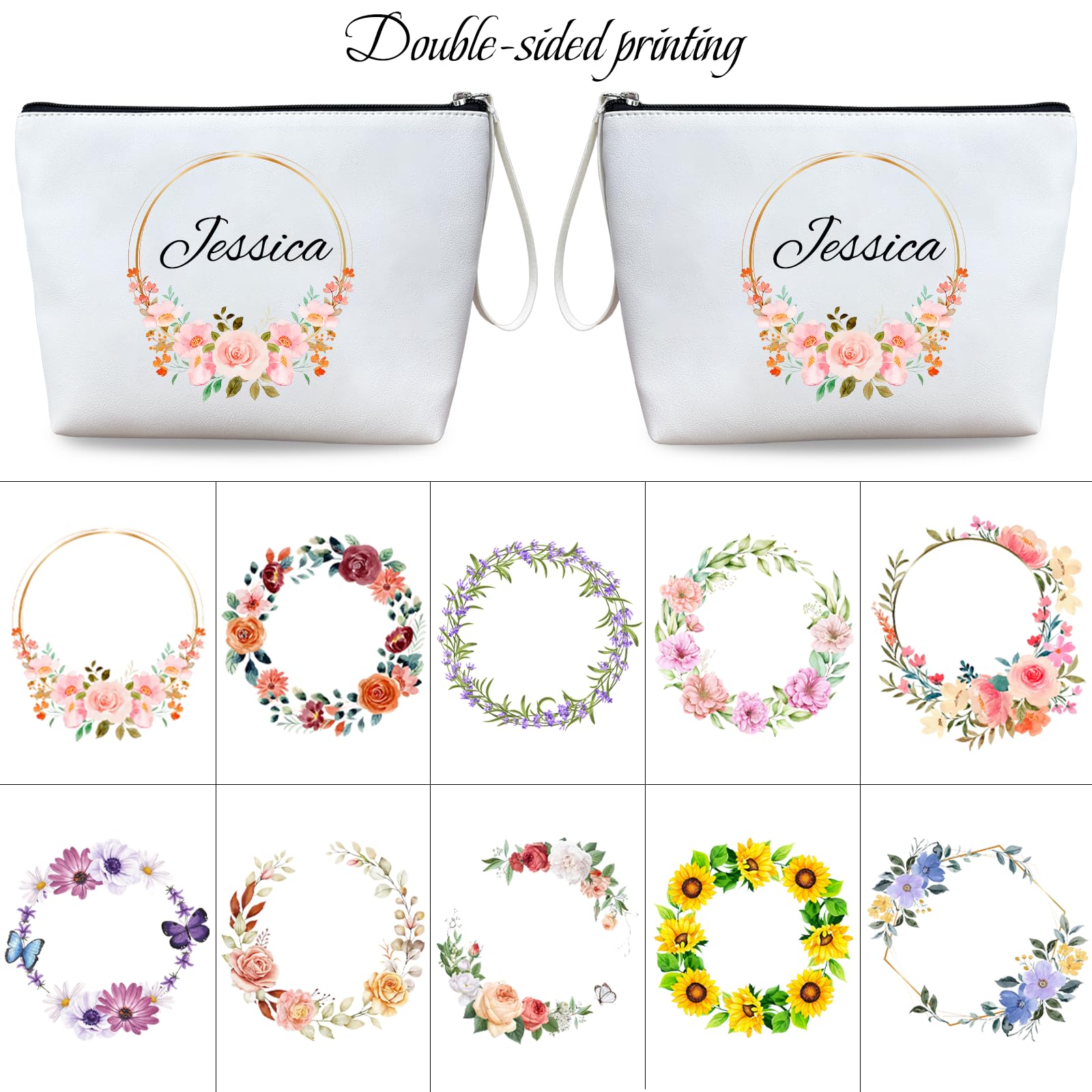 ubmpj Personalized Makeup Bag PU Leather Waterproof Custom Monogrammed Cosmetic Bag with Inner Pocket Gift for Wedding Birthday Christmas Bride Bridesmaid Friends