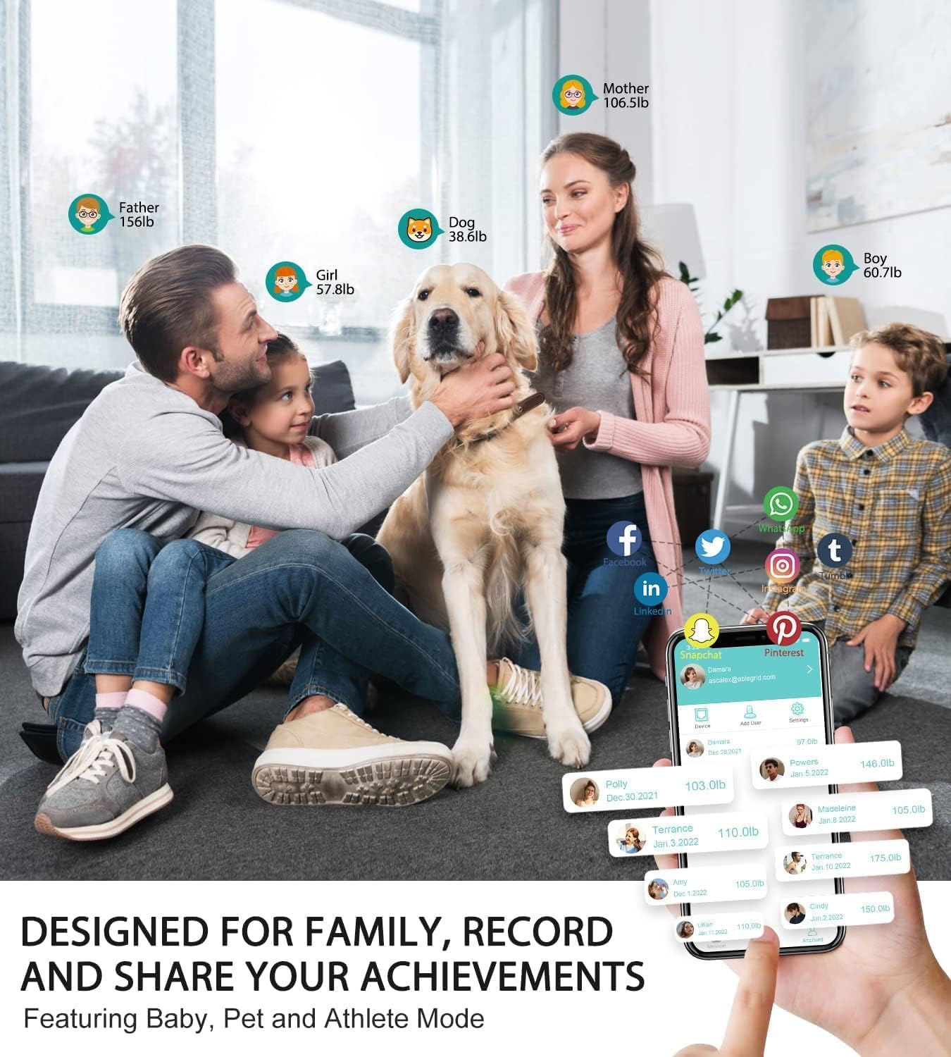 ABLEGRID Body Fat Scale,Digital Smart Bathroom Scale for Body Weight, Large LCD Display Screen, 16 Body Composition Metrics BMI, Water Weigh, Heart Rate, Baby Mode, 400lb, Rechargeable