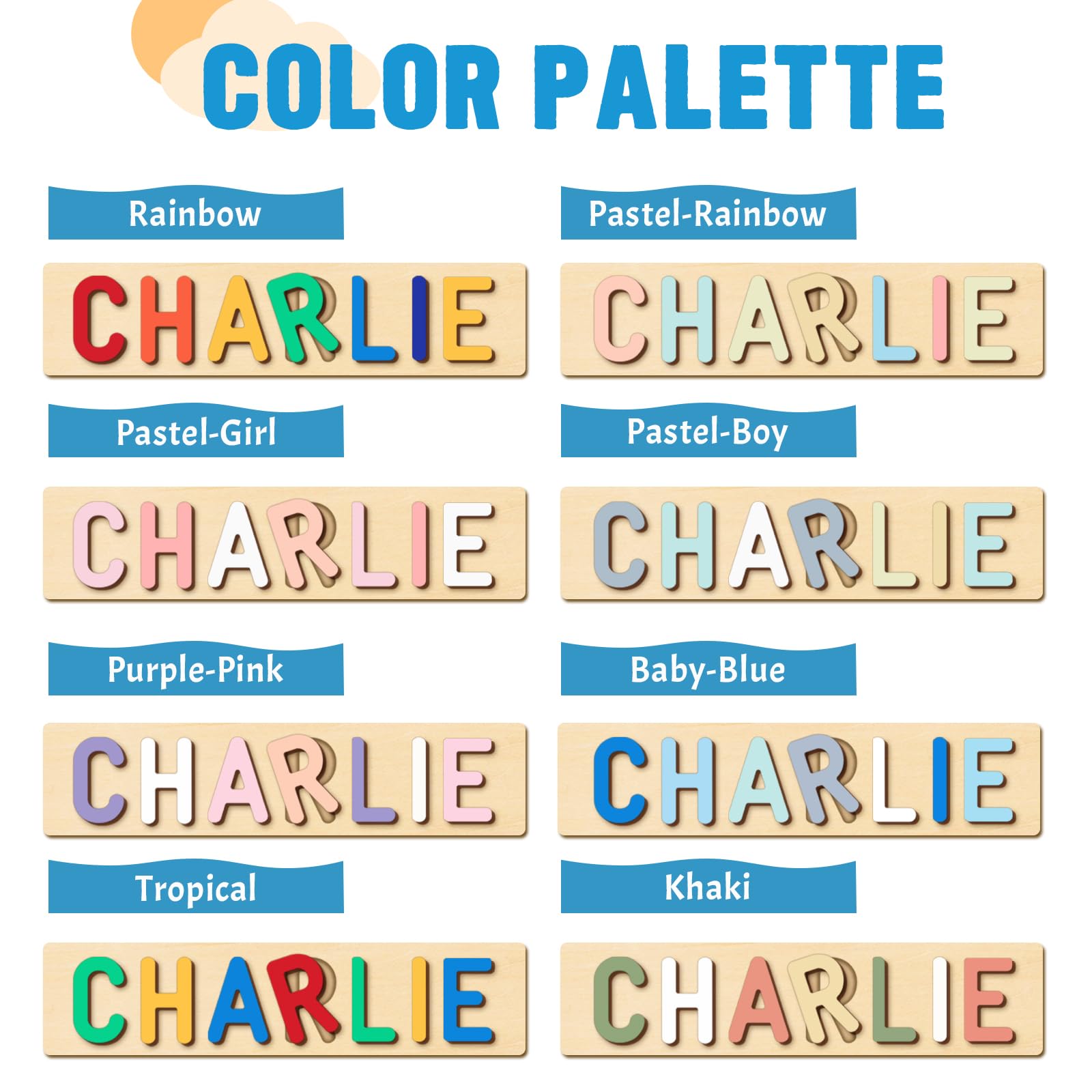 Purefly Personalized Name Puzzle for Kids Engraved Text Greetings on Back Custom Wooden Name Signs with Pegs for Baby Boy & Girl 1 Year Old Nursery Gifts Montessori Toys Toddler Puzzles for Newborn