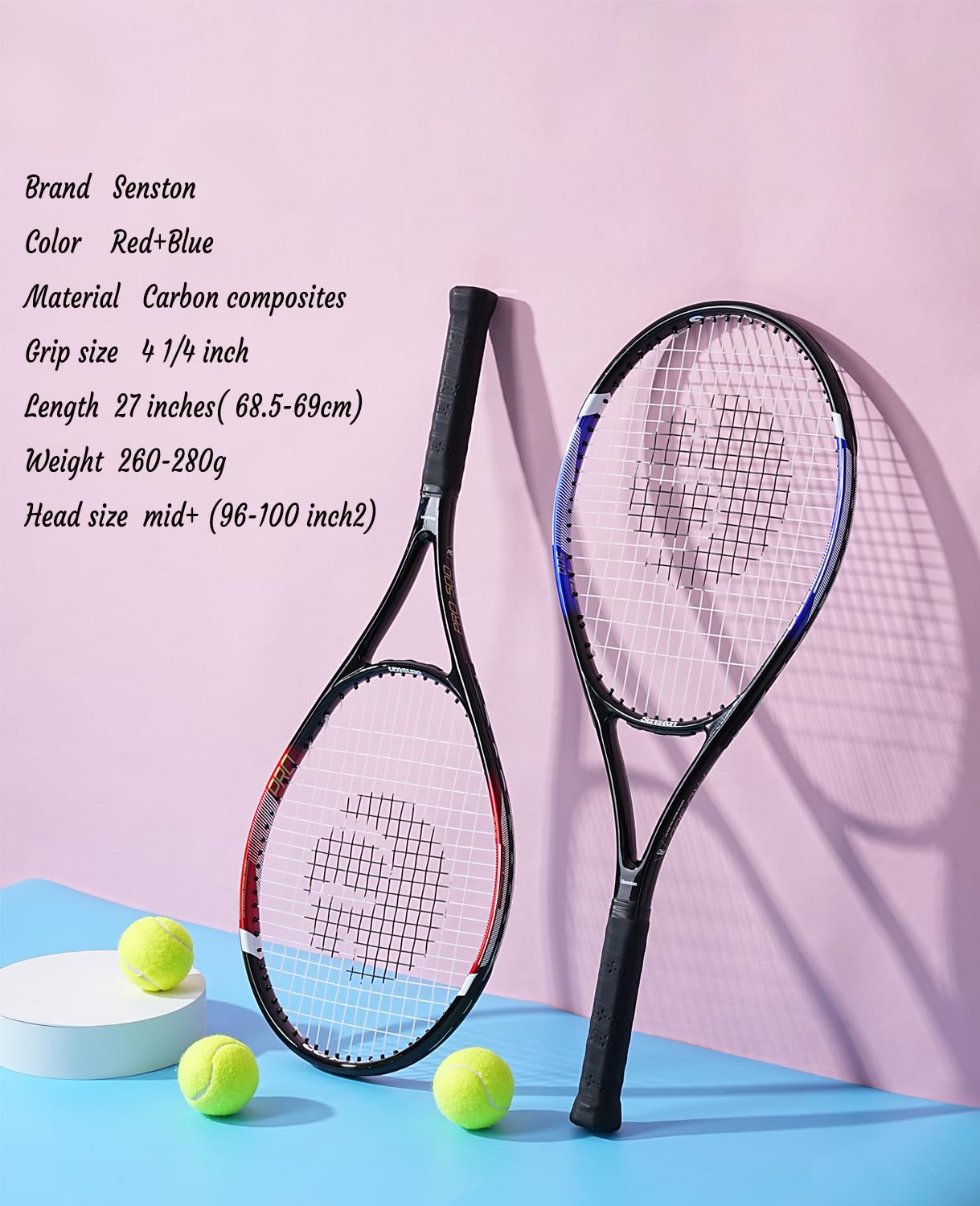 Senston Tennis Rackets for Adults 27 inch Tennis Racquets - 2 Player Tennis Set with 2 Grips, 2 Vibration Dampers