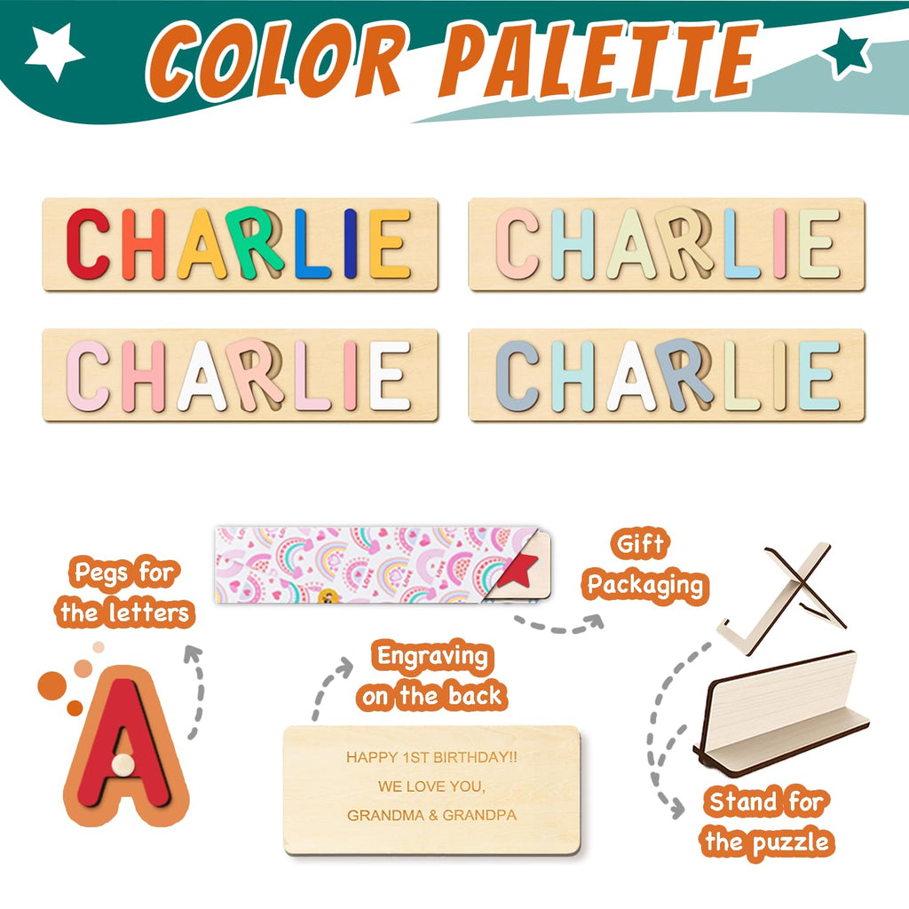PUREFLY Name Puzzle for Kids Personalized, Custom Baby First Birthday, Montessori Learning Toddler Toy for Boy Girl Alphabet Puzzle