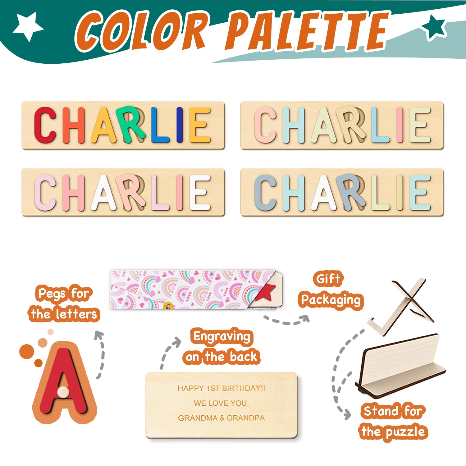 PUREFLY Name Puzzle for Kids Personalized, Custom Baby First Birthday, Montessori Learning Toddler Toy for Boy Girl Alphabet Puzzle