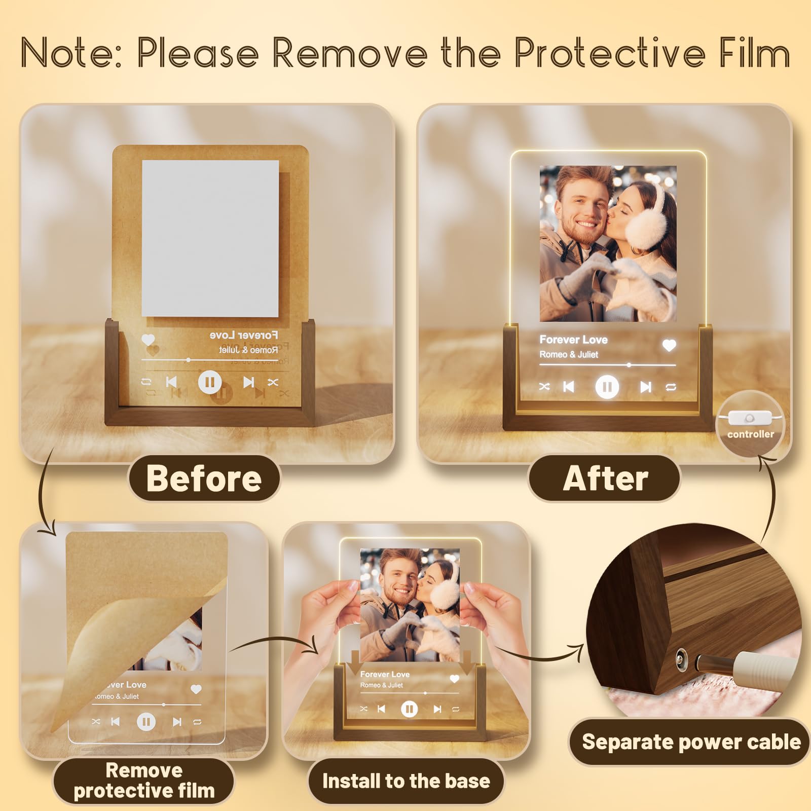 LUCKOR Spotify Decorative Plaque Personalized Gifts, Custom Valentines Gifts for Him Her, Customized LED Picture Frame for Boyfriend Girlfriend Couple Wife Women on Anniversary Birthday Valentine Day