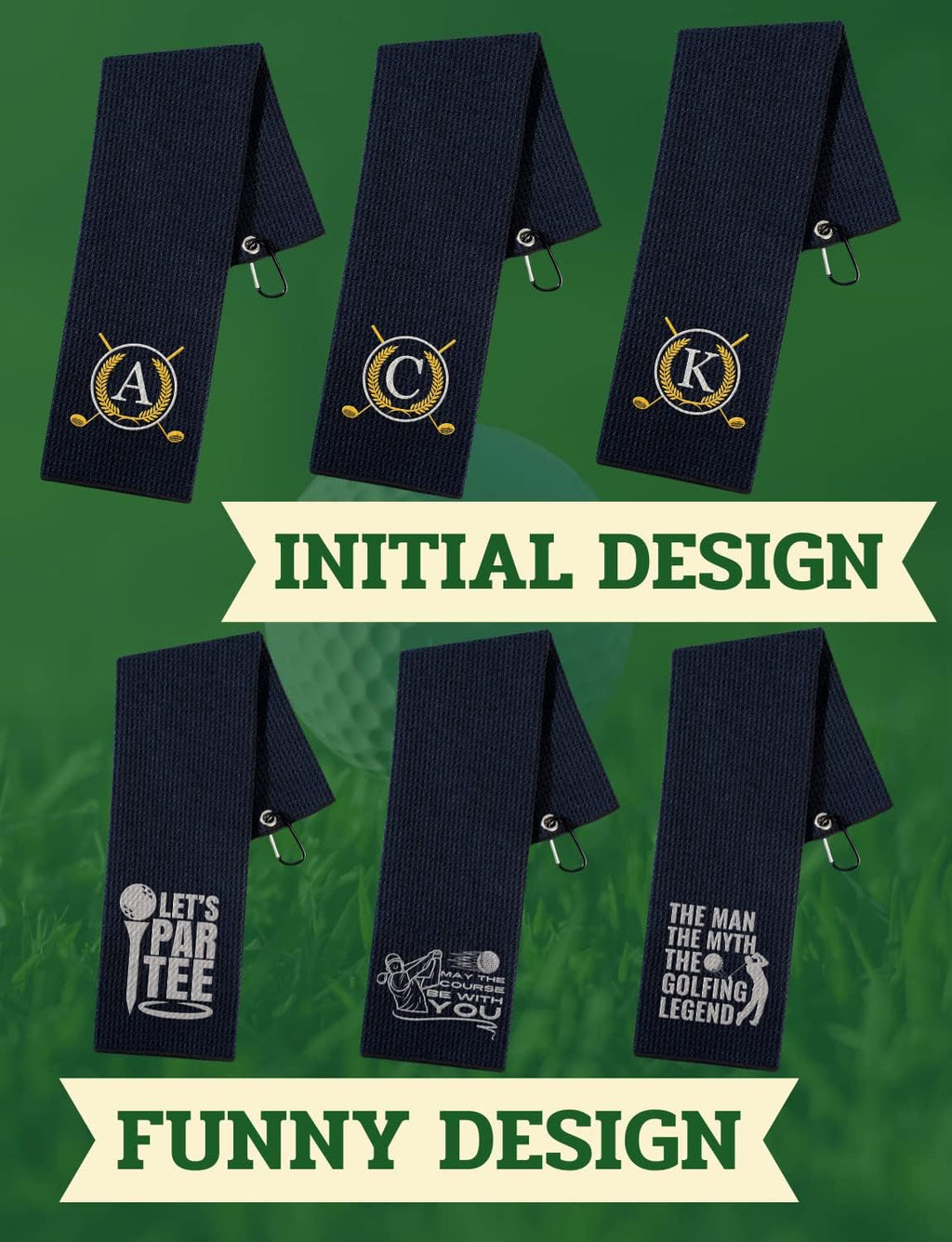 CybGene Golf Towels Gift, Monogrammed Golf Towels for Golf Bags for Men and Women on National Golf Day, Retirement, Birthday, and Christmas, 16”x 24” Microfiber Golf Towel - Initial J