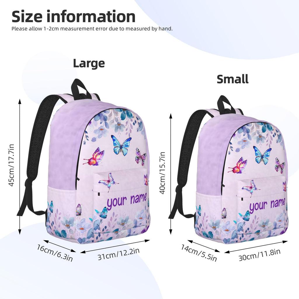 J&SBGFT Personalized Butterfly Backpack for Girls, Custom Backpacks with Names, Customized Book Bags for Kids Girls, Bags for Kids Back to School 15in
