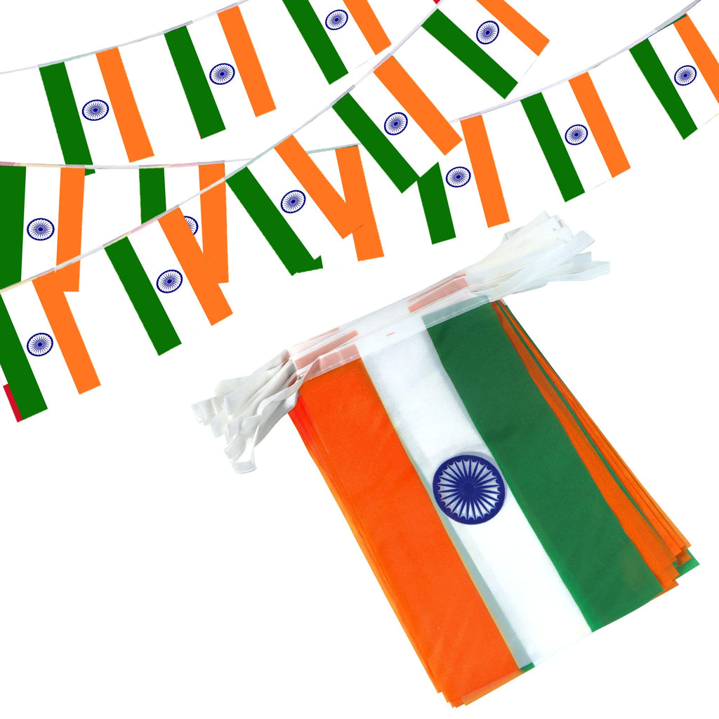 Anley India String Flag Pennant Flags, Patriotic Events 15th of August Indian Independence Day Decoration Sports Bars - 33 Feet 38 Flags
